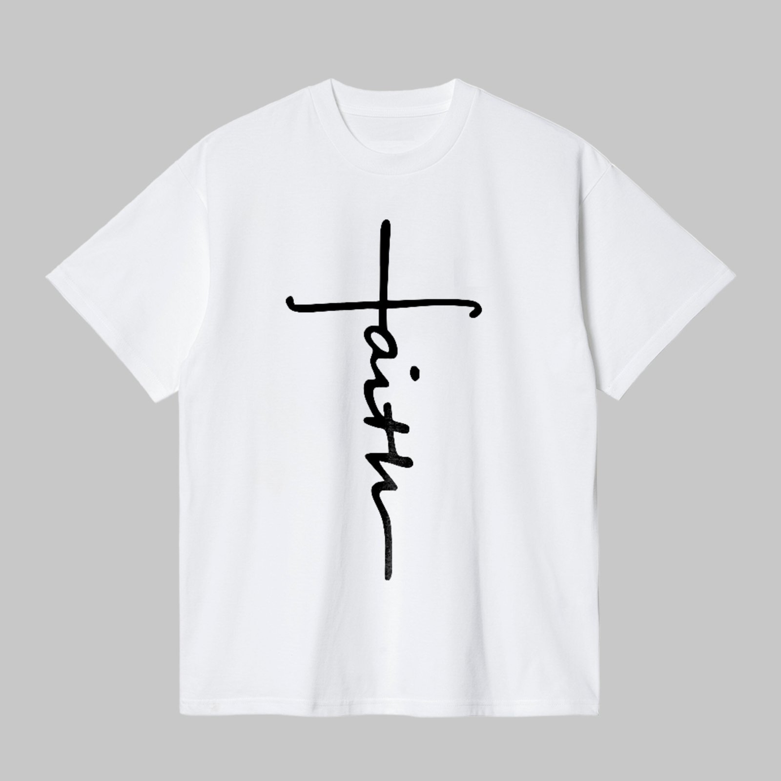 Camiseta Básica Faith Cruz Clean Design Cristão Moderno Branco
