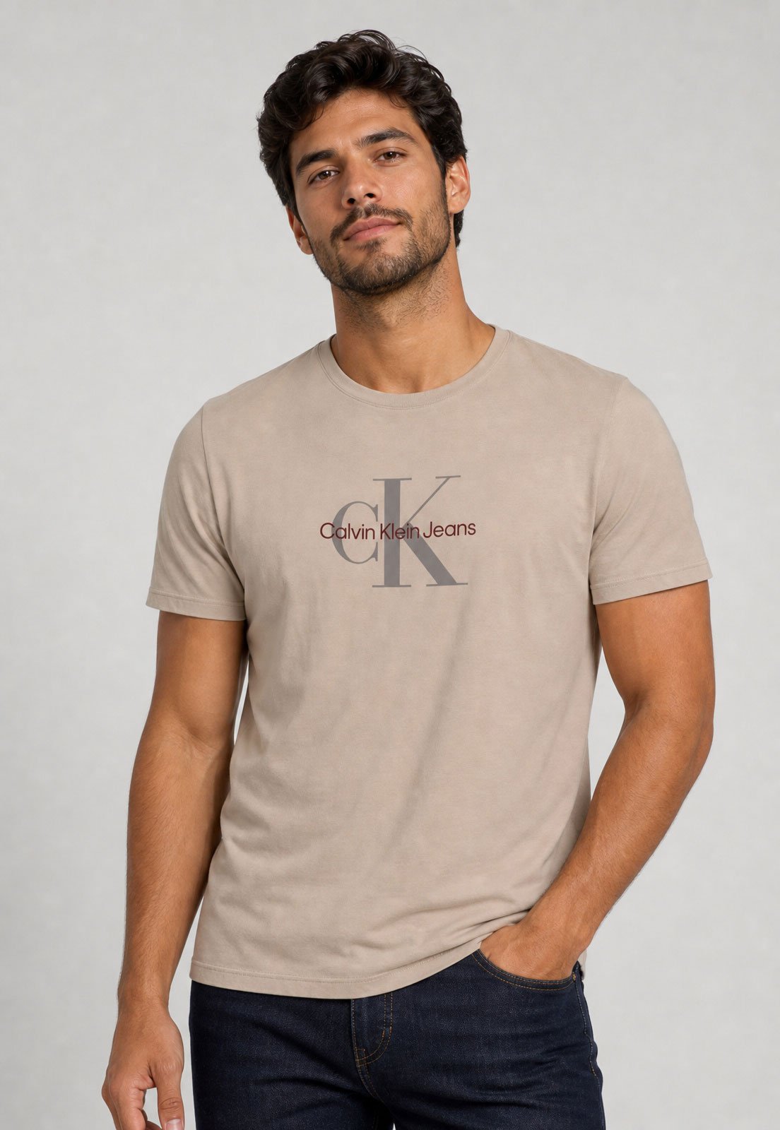 Camiseta Masculina Calvin Klein Jeans Re Issue Bege