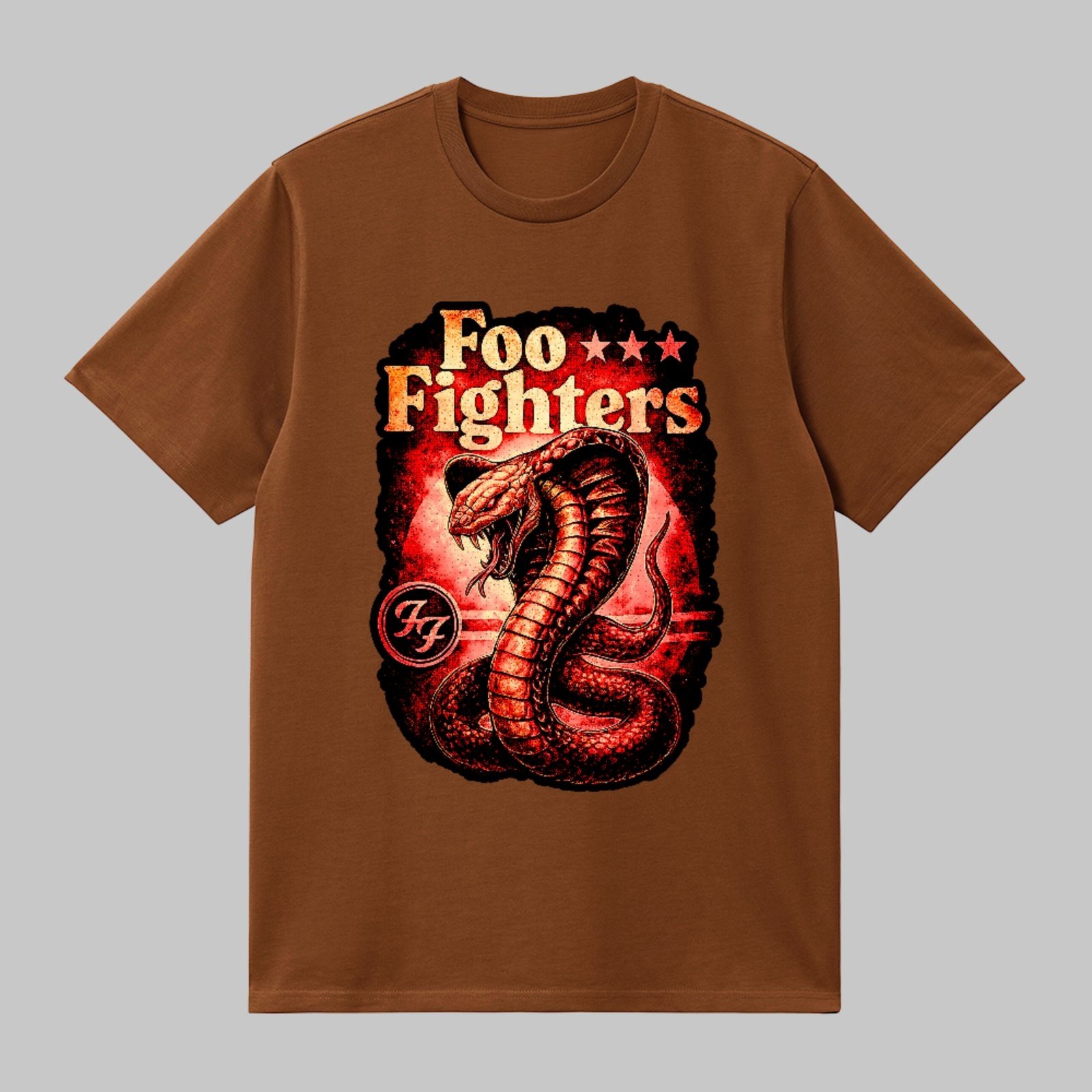 Camiseta Básica Arte Rock Clássica Foo Fighters Unissex Marrom