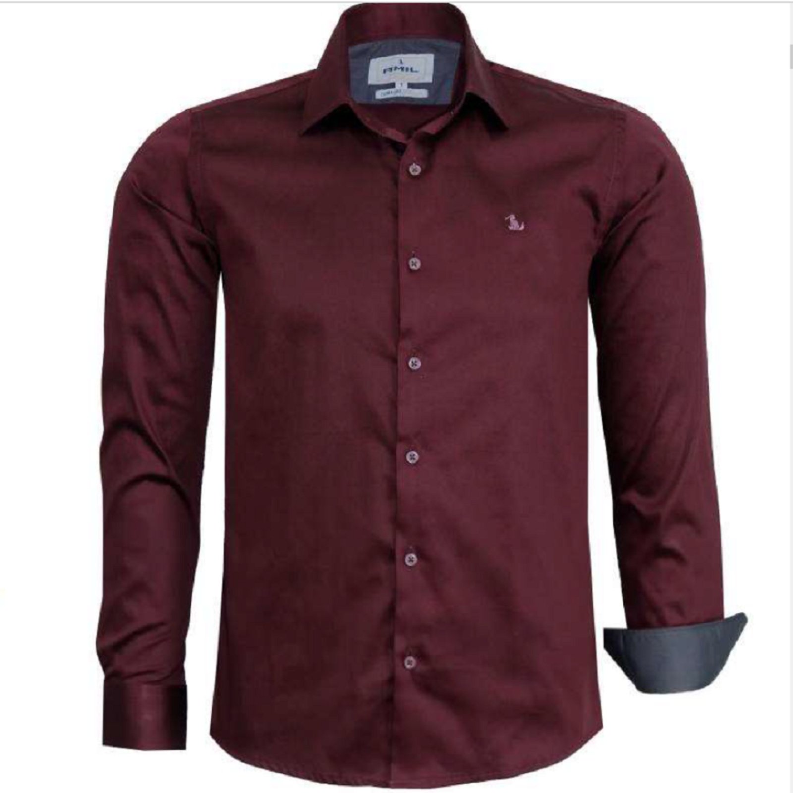 Camisa Social Manga Longa Original Amil Com Elastano Bordõ