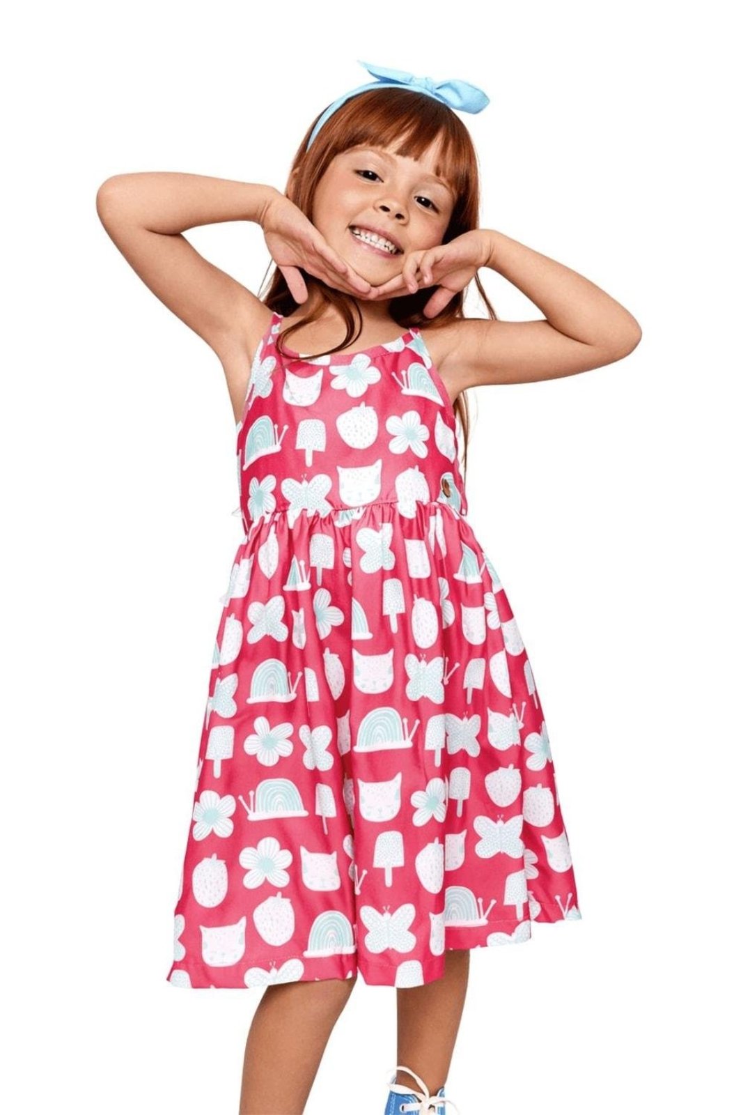 Infantil - Vestido Borboleta e Picolé Básico Alphabeto Cereja Vermelho