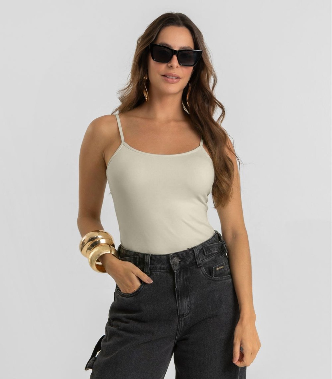 Blusa de Alça Feminina Em Poliamida Dianna Bege