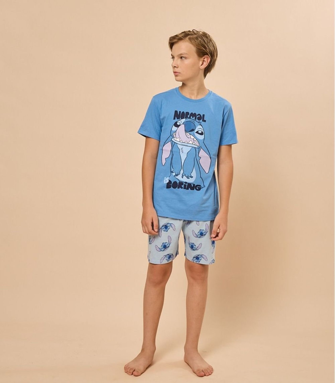 Pijama Menino Manga Curta Meia Malha Evanilda Azul