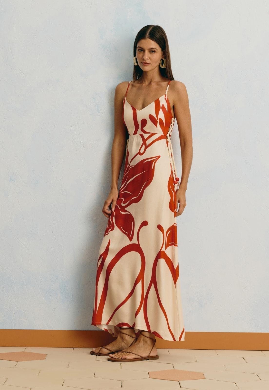 Vestido Midi Estampado Caribenha Vermelho