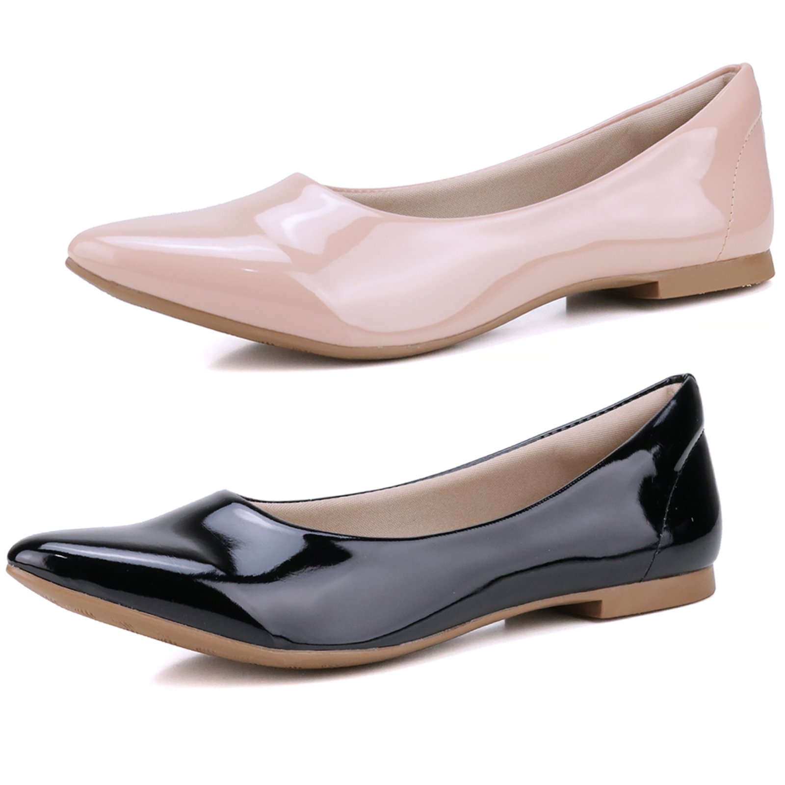 Kit 2 Pares de Sapatilha Mr Gutt Bico Fino Verniz Preto/Nude