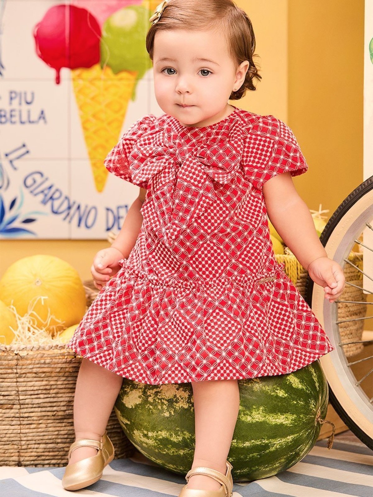 Infantil - Vestido Vermelho de Laise Bordado