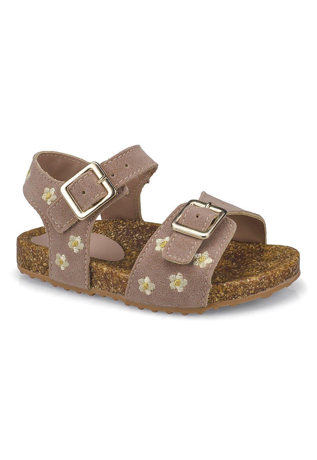 Infantil - Sandália Feminina Bordada com Flores Rosê