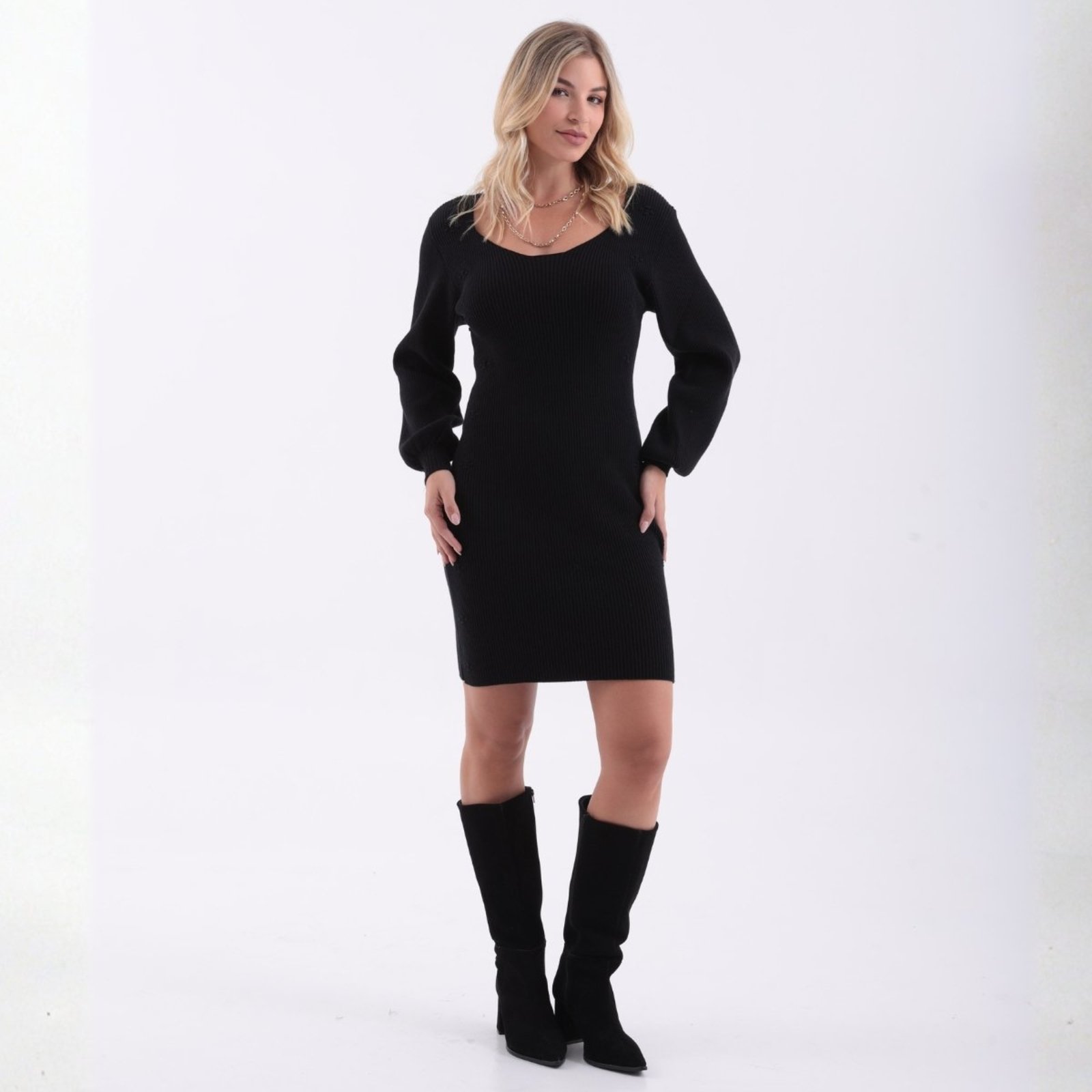 Vestido Tricot Com Manga Bufante Feminino Revanche Viena
