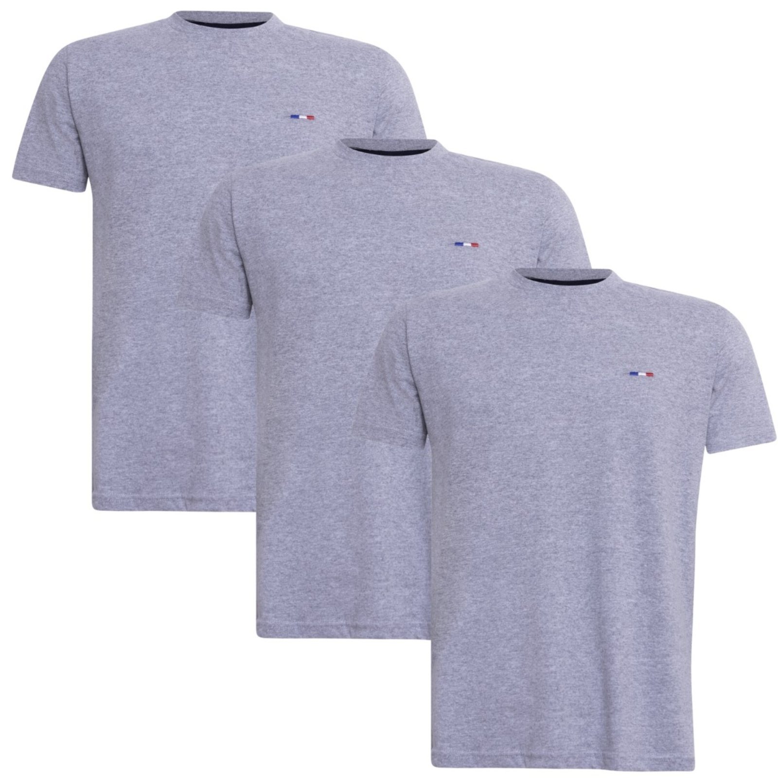 Kit 3 Peças Camisetas Básicas Masculina Industrie em Algodão Premium no Estilo Tommy Bordado França Cinza