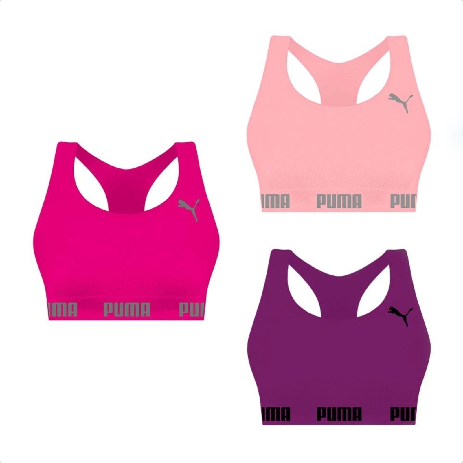 Kit 3 Tops Puma Nadador Sem Costura Rosa
