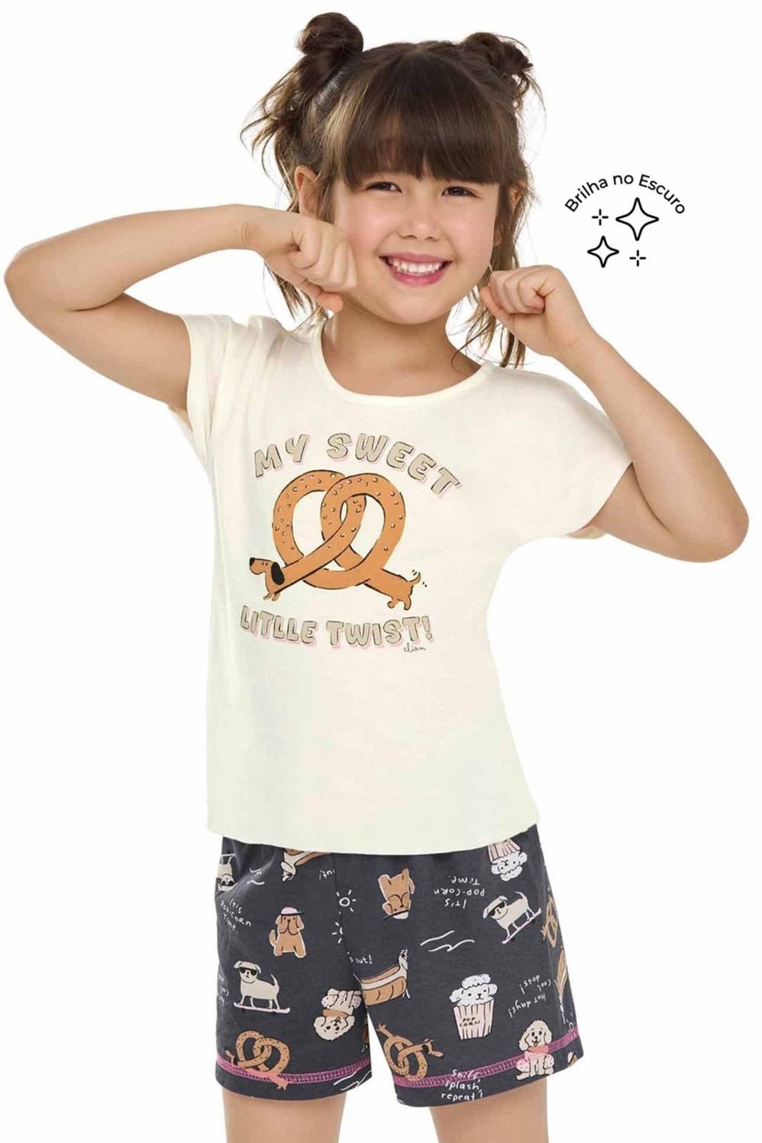 Pijama Menina Brilha no Escuro Elian Bege