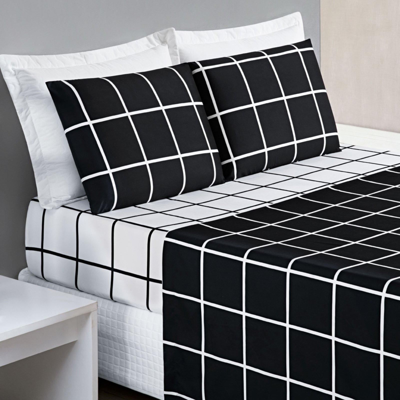 Jogo Cama Lençol Casa Scarpa Brooklyn Casal Quadriculado Micropercal 200 Fios 4 Peças - Preto