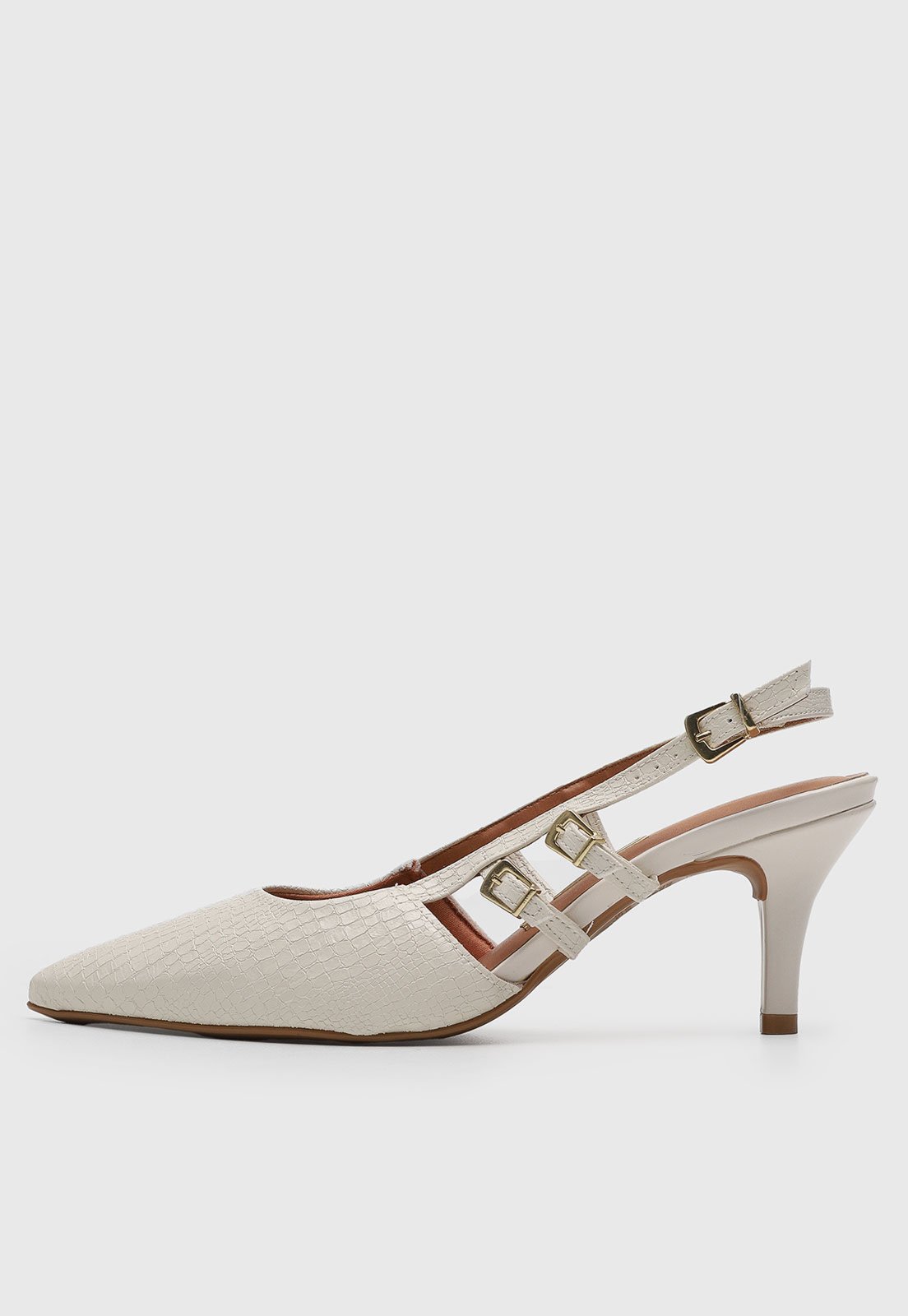 Scarpin Feminino Vizzano Salto Médio Texturizado Off-White