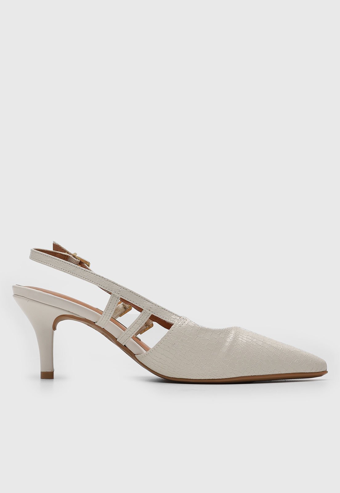 Vista 3 Scarpin Feminino Vizzano Salto Médio Texturizado Off-White off-white white VIZZANO off-white white
