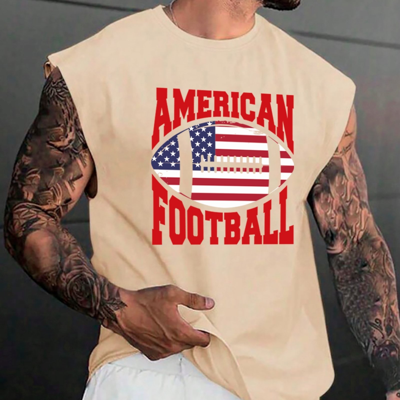 Camiseta Regata Machão Ousy Futebol Americano Vintage Oversized Masculina Off White