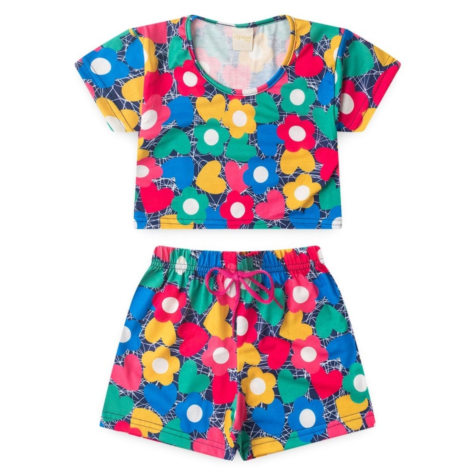Vista 3 Infantil - Conjunto Verão Menina Marinho Cropped e Shorts com Cadarço Molekada azul Molekada azul