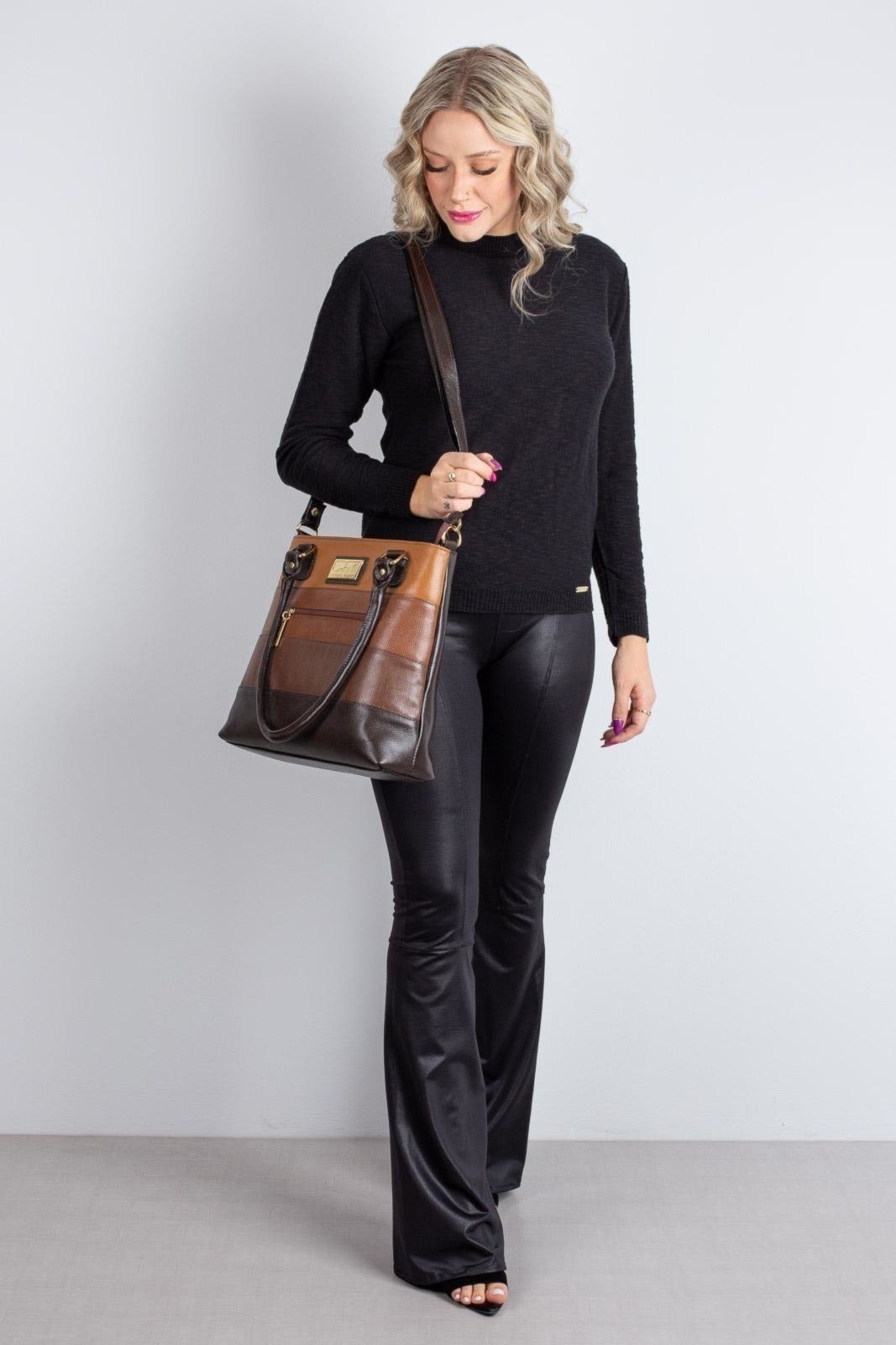 Bolsa de ombro em couro Alice - Café/Caramelo