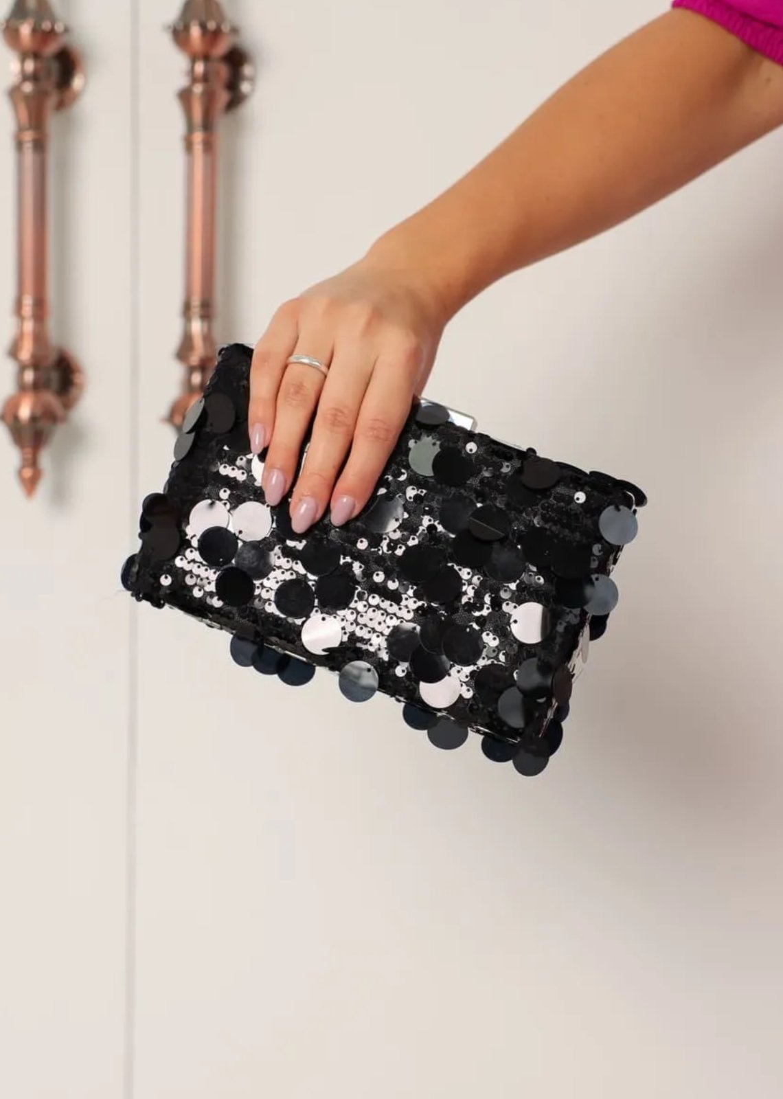 Bolsa Clutch Festa Casamento Madrinhas Retangular Paetês Cia do Vestido Preto