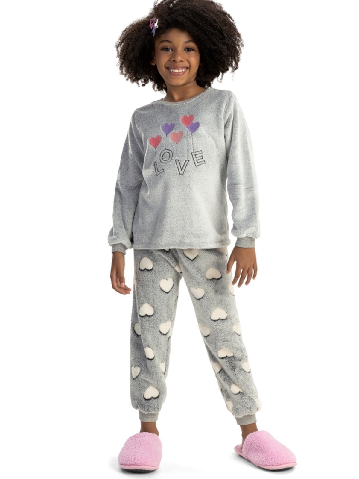 Pijama em Fleece Menina Magicamente Love Corações