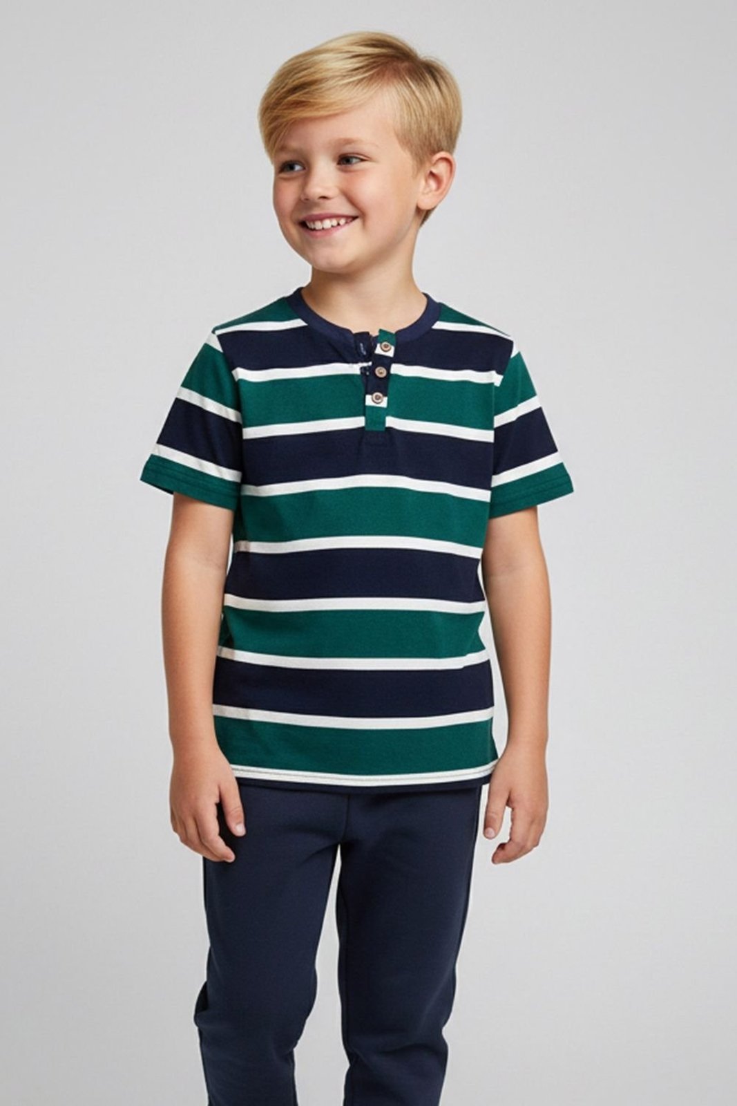 Infantil - Camiseta Menino Listrada Peitilho Elian Azul