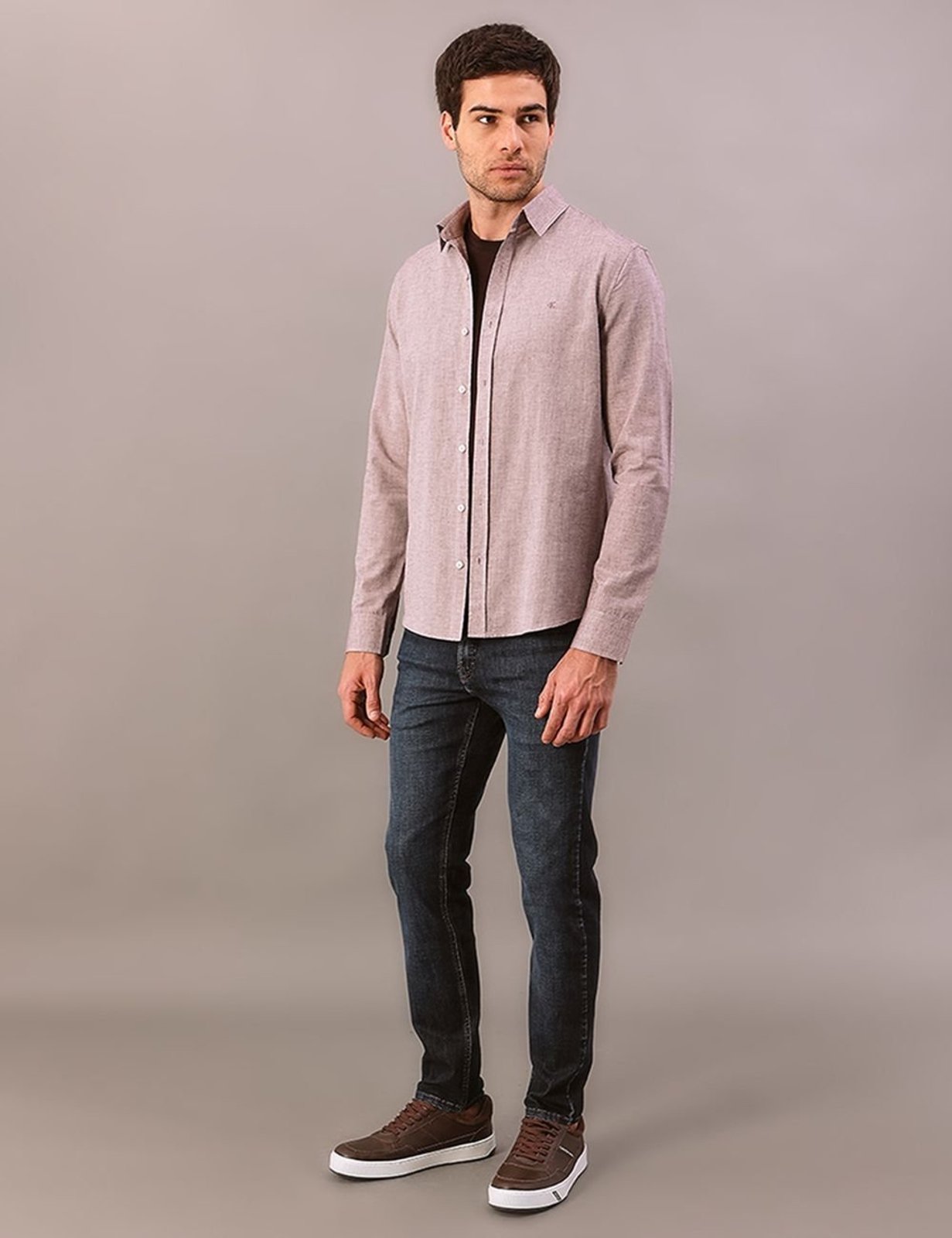 Camisa Manga Longa Calvin Klein Jeans Regular Cotton - Bordo Calvin Klein Jeans