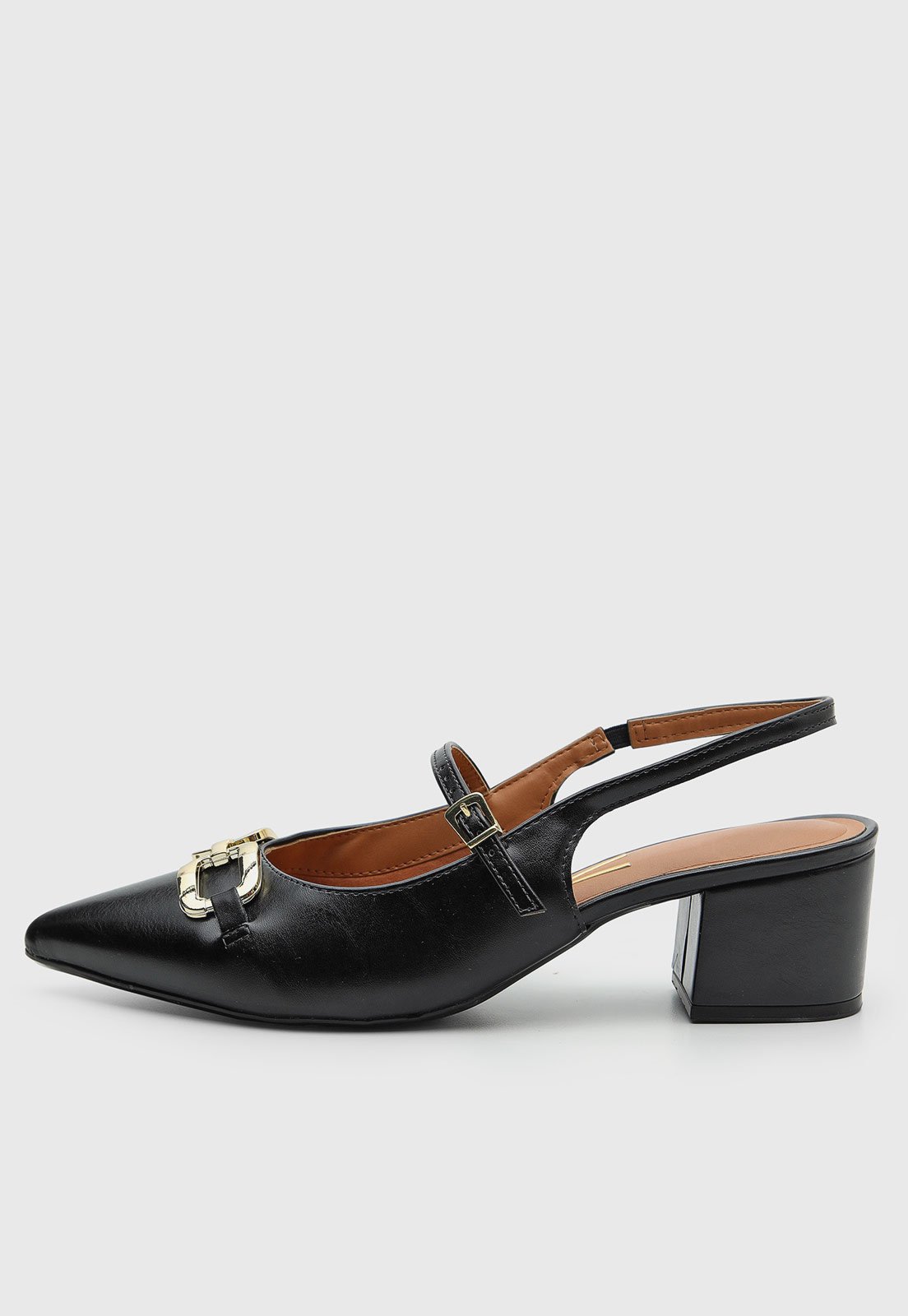 Scarpin Feminino Vizzano Salto Baixo Fivela Preto