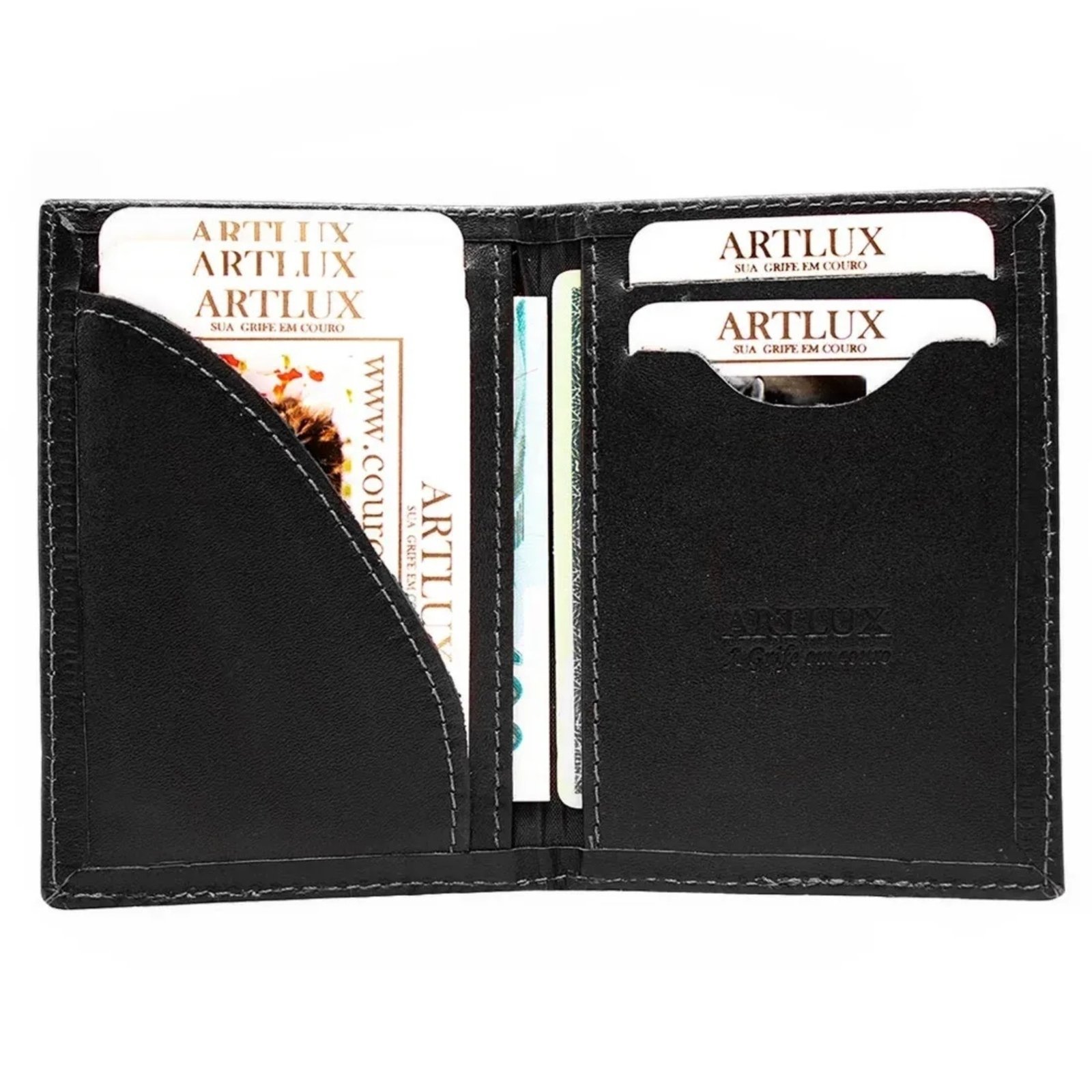 Vista 3 Mini Carteira Porta Cartão em Couro Artlux 513 preto Artlux preto