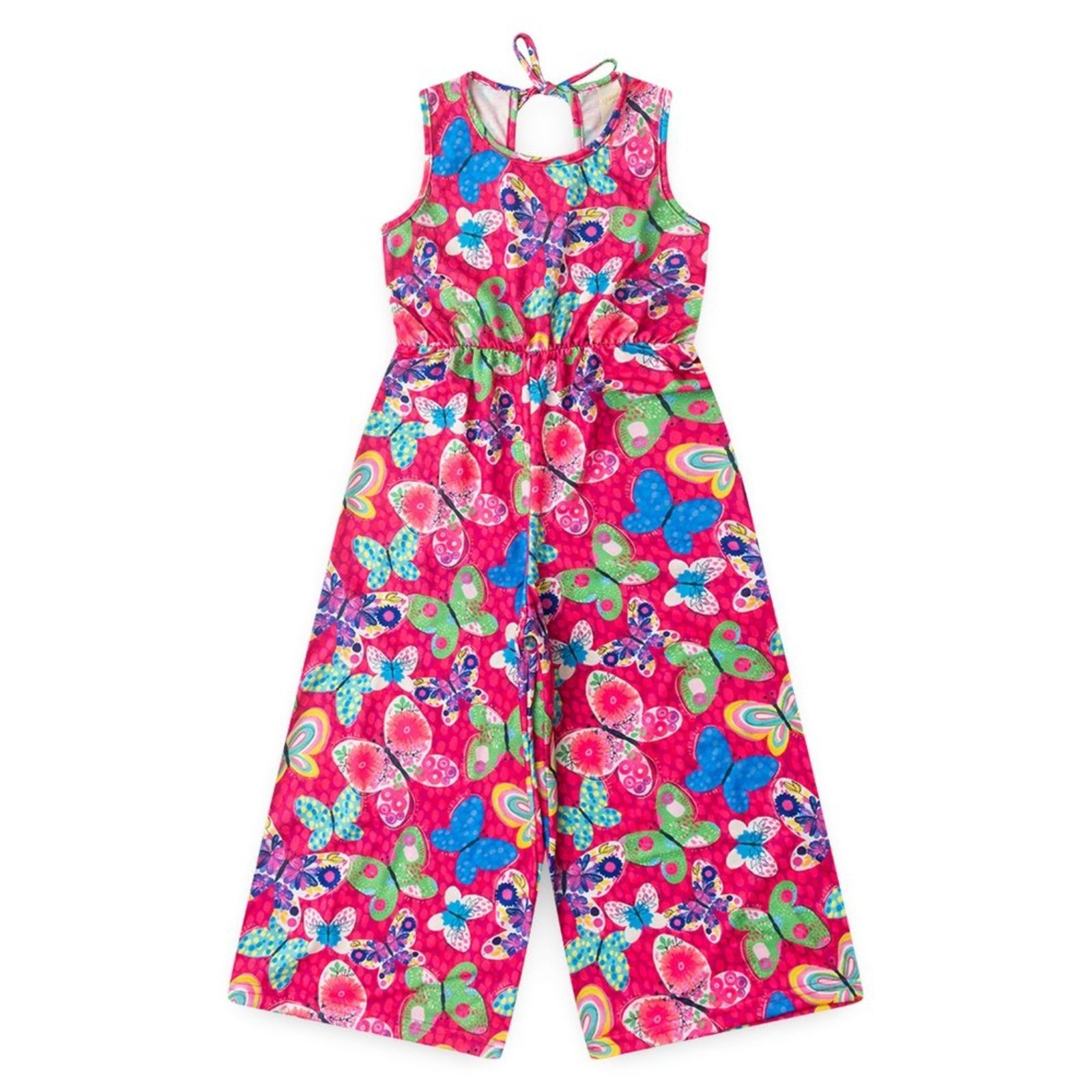 Vista 3 Infantil - Macacão Pantacourt Verão Menina Pink com Amarração nas Costas Borboletas Molekada rosa pink Molekada rosa pink