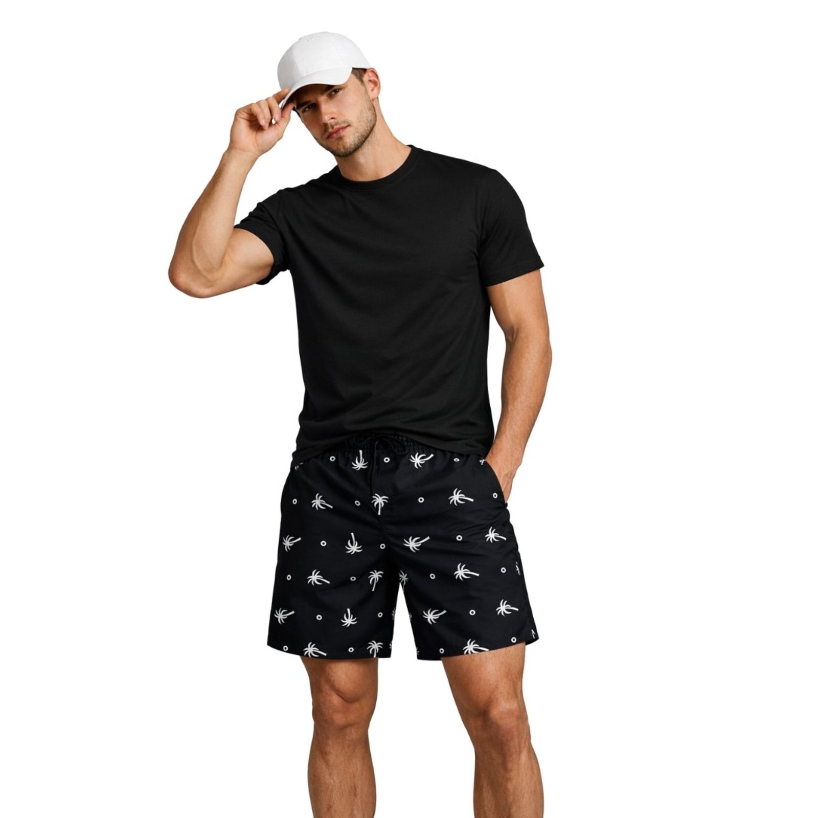 Conjunto Masculino Camiseta 100% Algodão Short Tactel e Boné