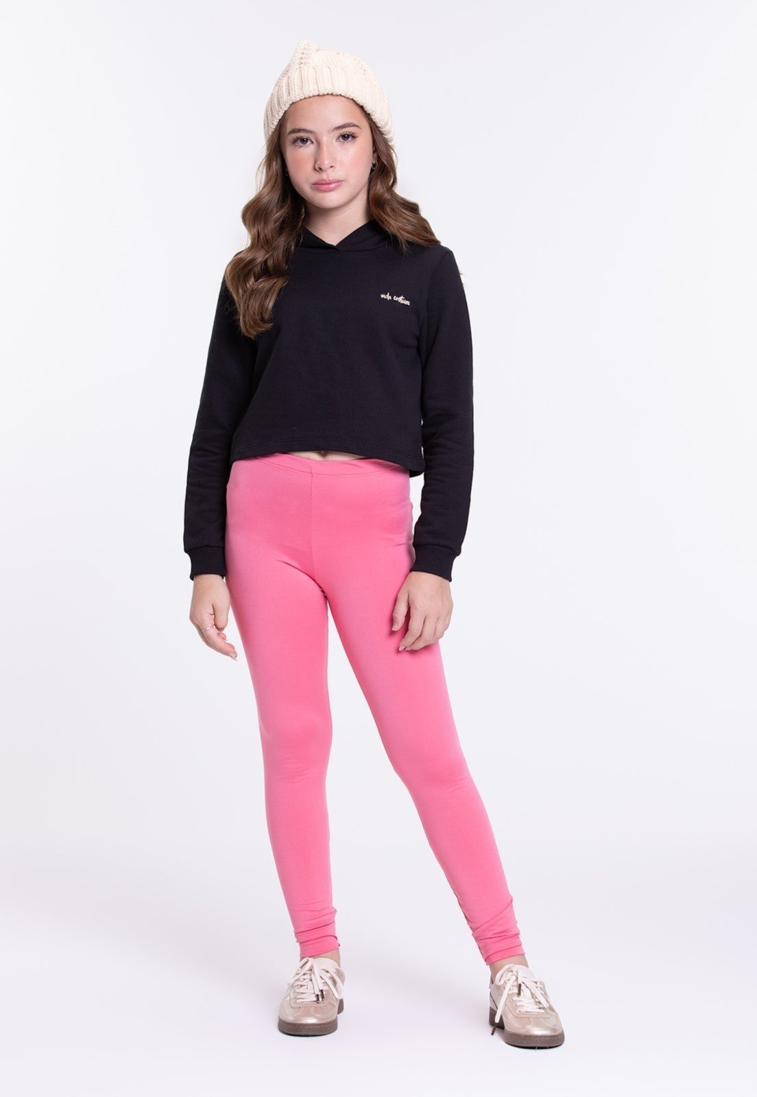 Infantil – Conjunto Moletom Cropped com Capuz Preto – Vida Costeira
