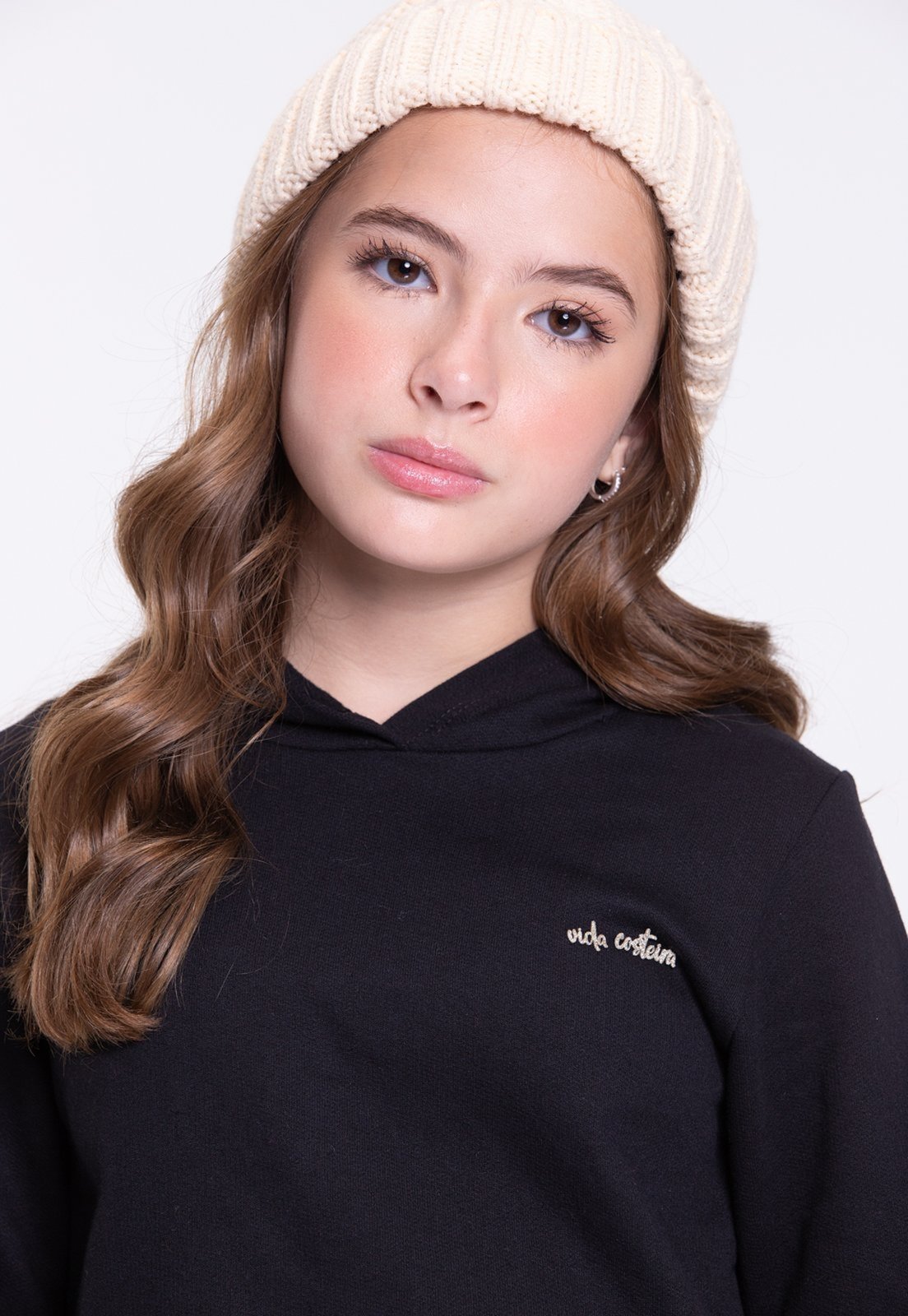 Vista 3 Infantil - Conjunto Moletom Cropped com Capuz VIDA COSTEIRA preto VIDA COSTEIRA preto