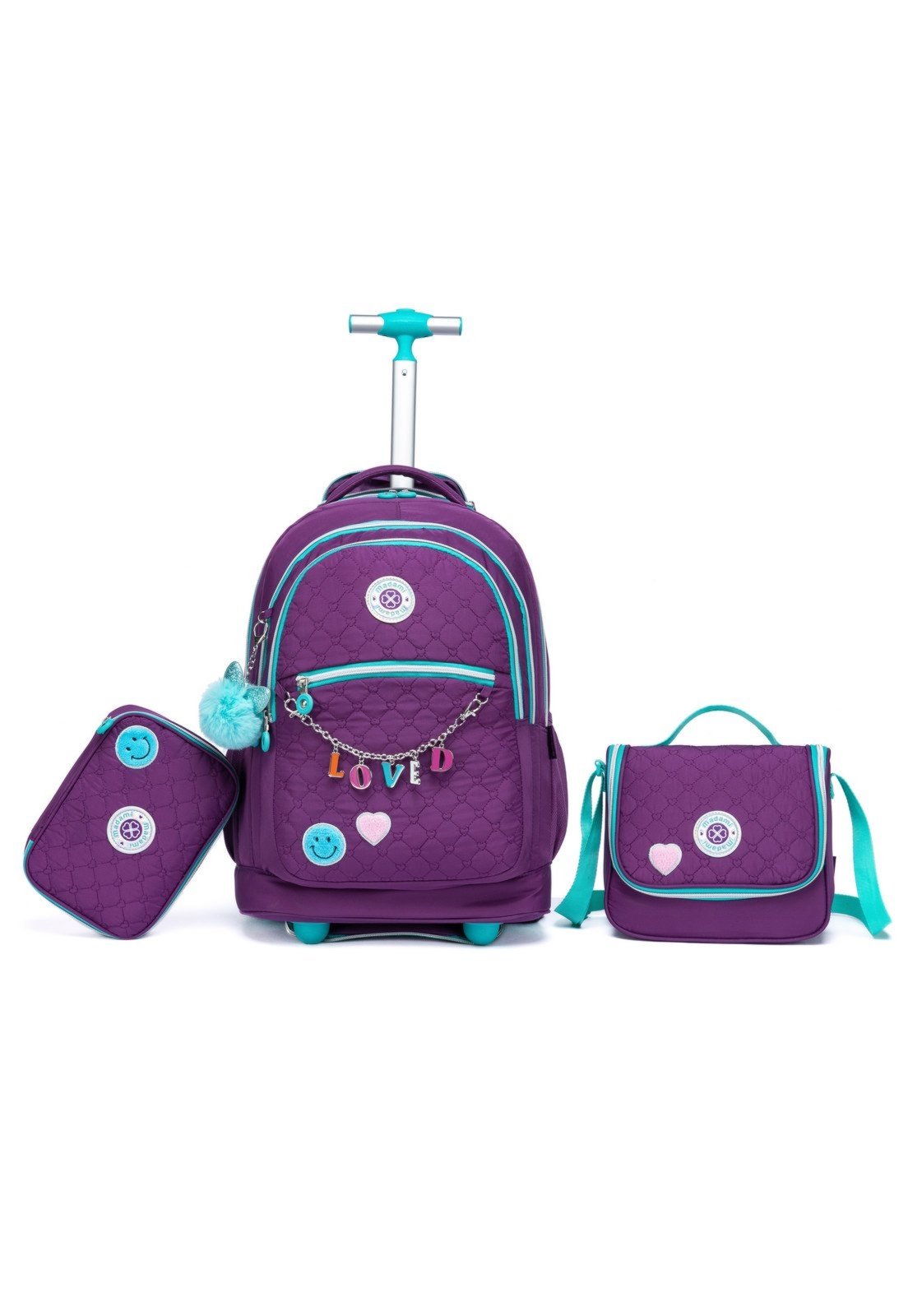 Infantil – Kit Mochila Rodinha Escola Madami Estojo Lancheira Reforçada Grande