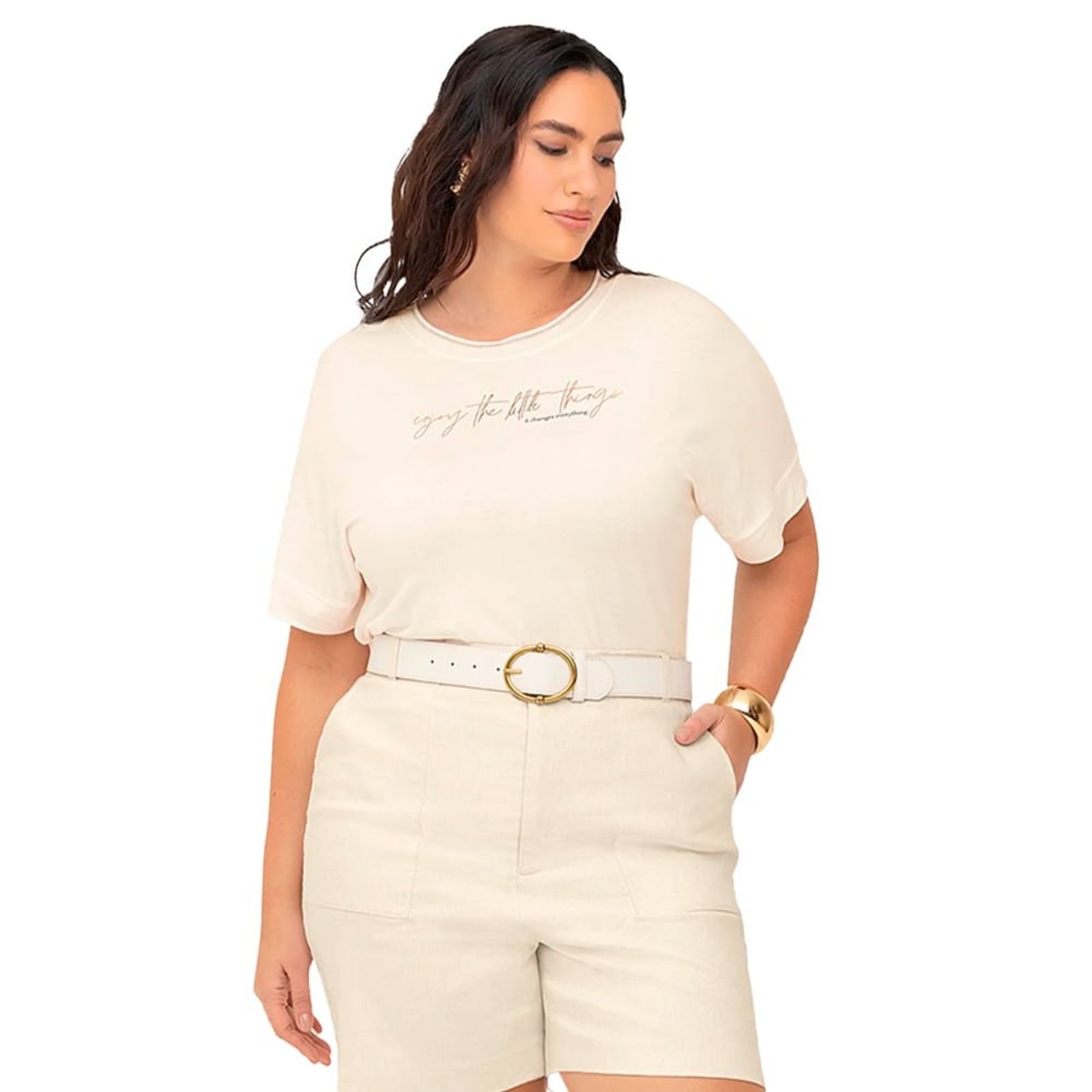 Blusa Feminina Secret Glam Plus Size com Frase Off White
