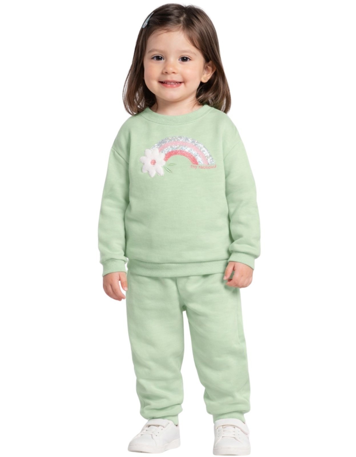 Infantil - Conjunto Blusa Moletom e Calça Jogger Brandili Arco Iris Verde