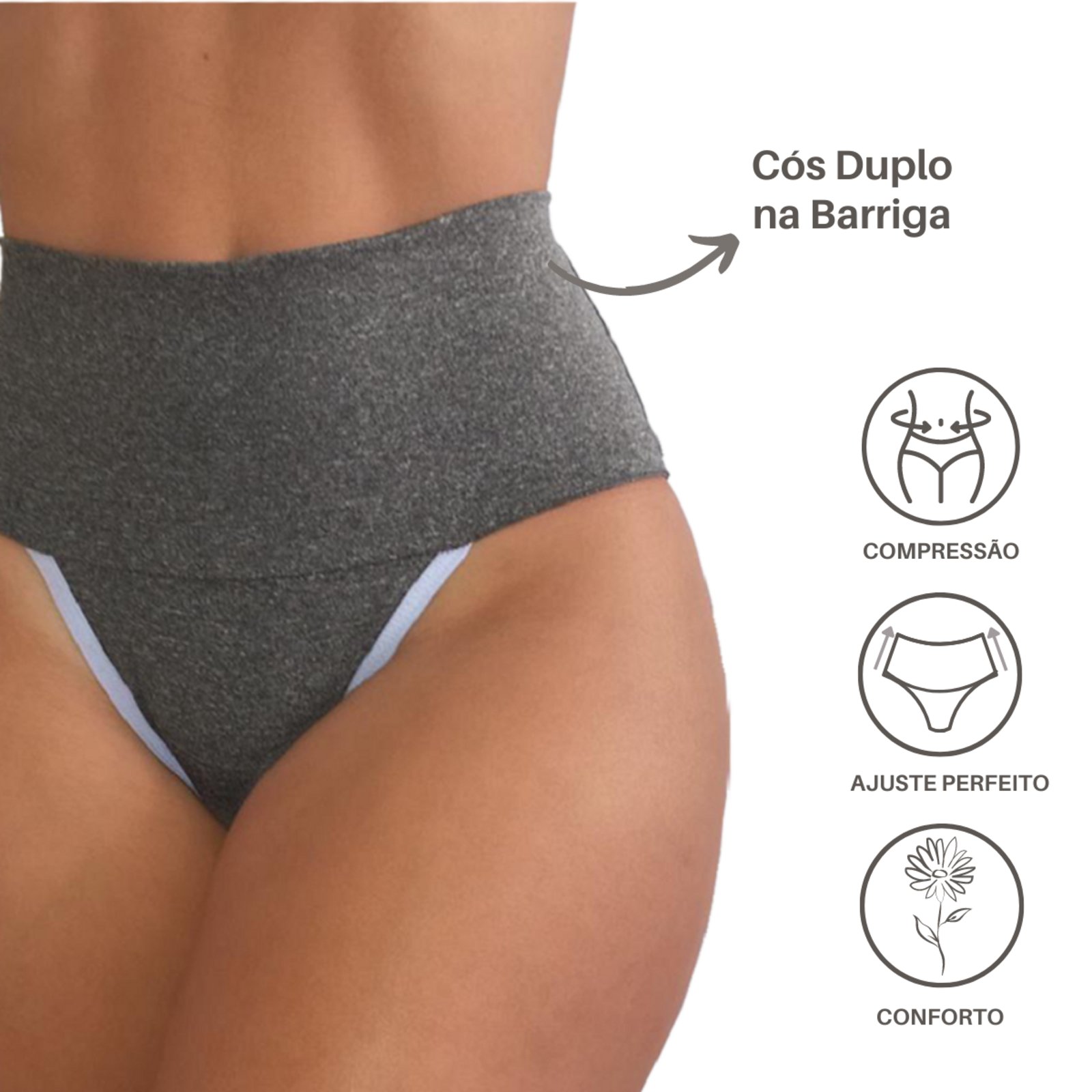 Kit 8 Calcinha Fitness Viére Cós Alto Duplo Compressão Modeladora Viére Cinza