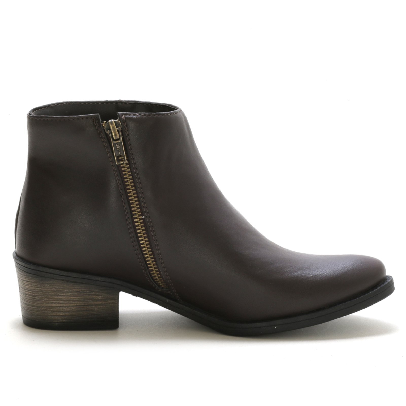 Bota Feminina Lavini Shoes Lisa Cano Curto Ziper Lateral Café