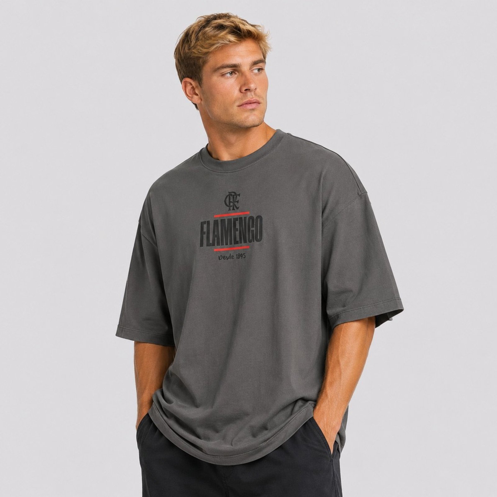 Camisa Flamengo Rolar Oversized Cinza