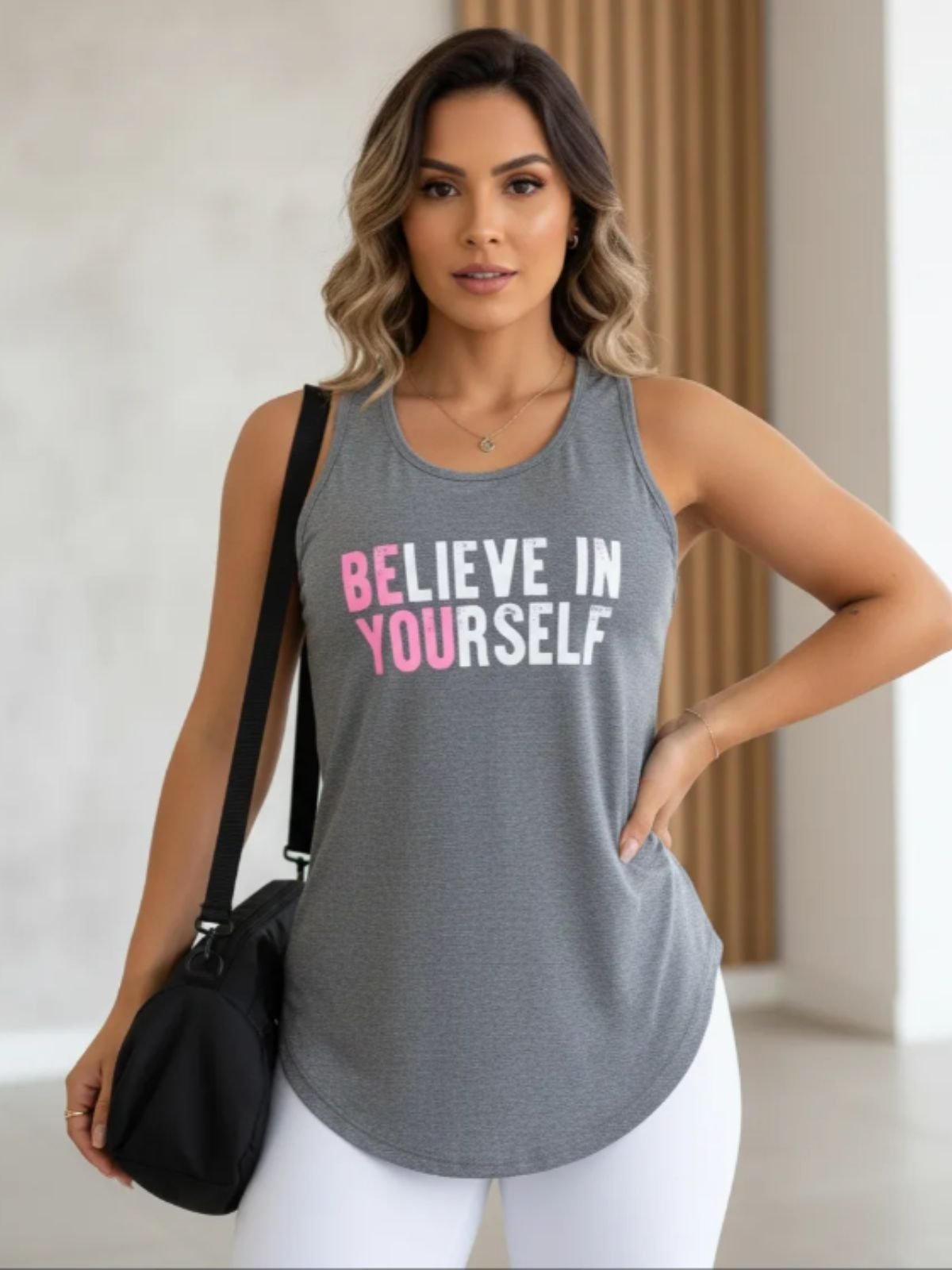 Camiseta Fitness Feminina Academia Mescla Believe