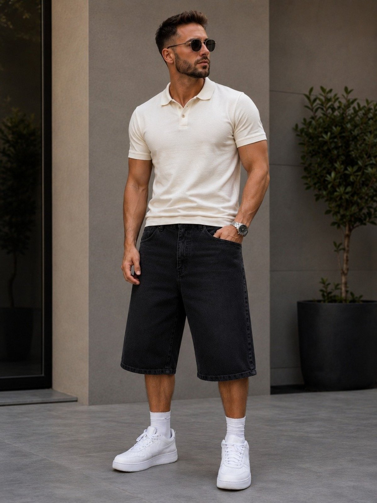 Bermuda Balão Jeans Masculina Kovali Casual Básica Confortável Preta
