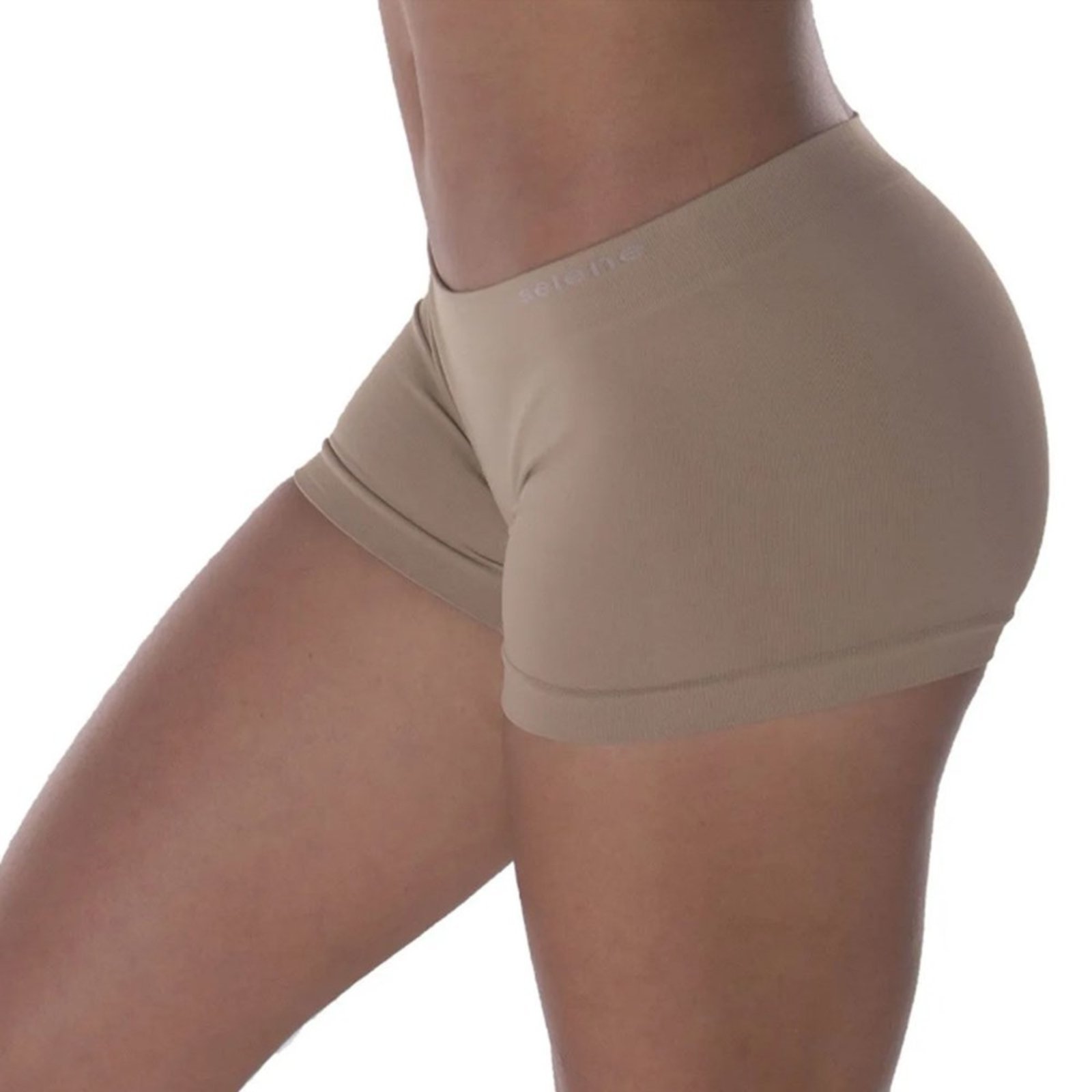 Vista 3 Calcinha Boxer Selene Sem Costura Feminina - Chocolate bege SELENE bege