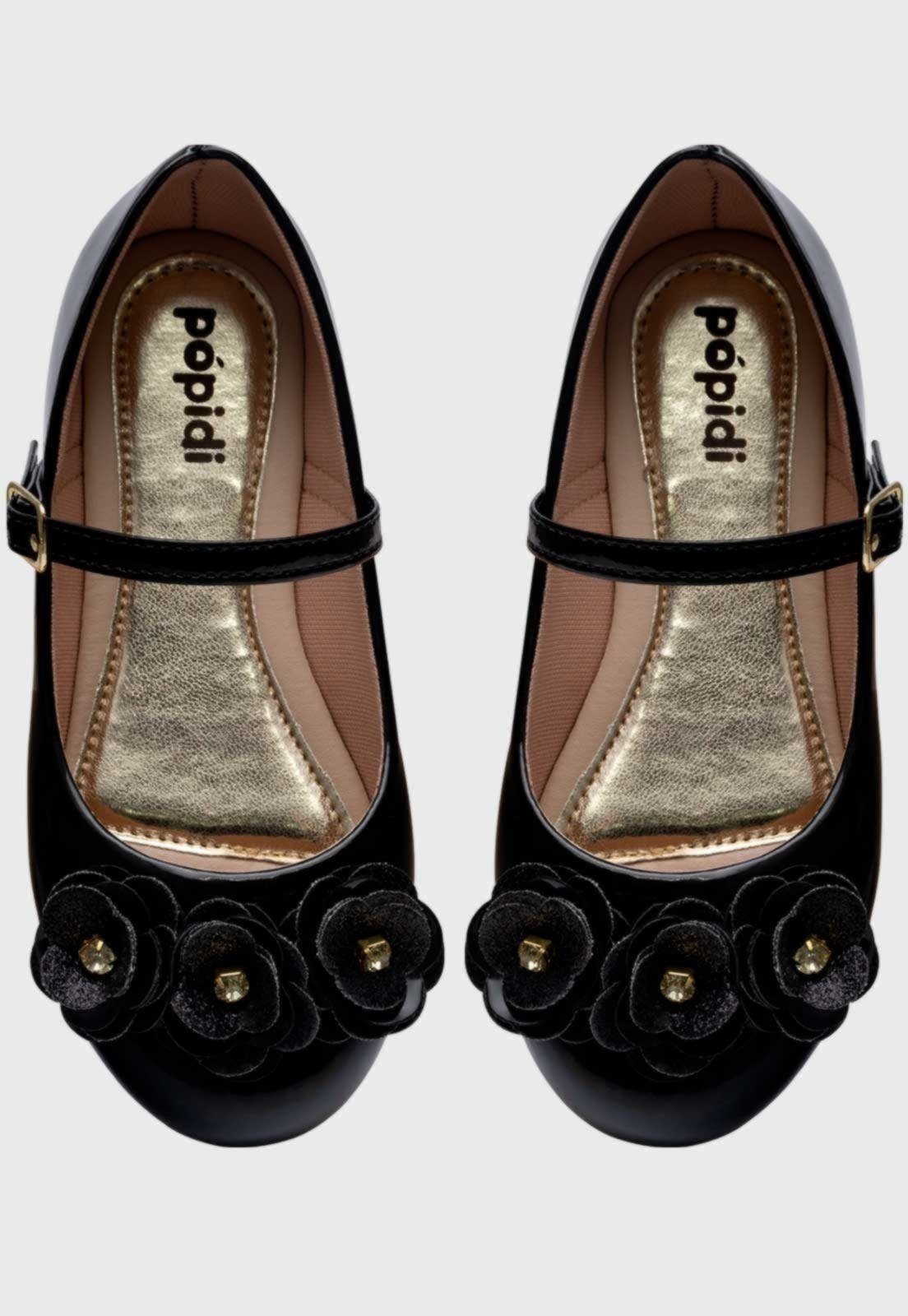 Infantil – Sapatilha Pópidi Feminina Flores Preto