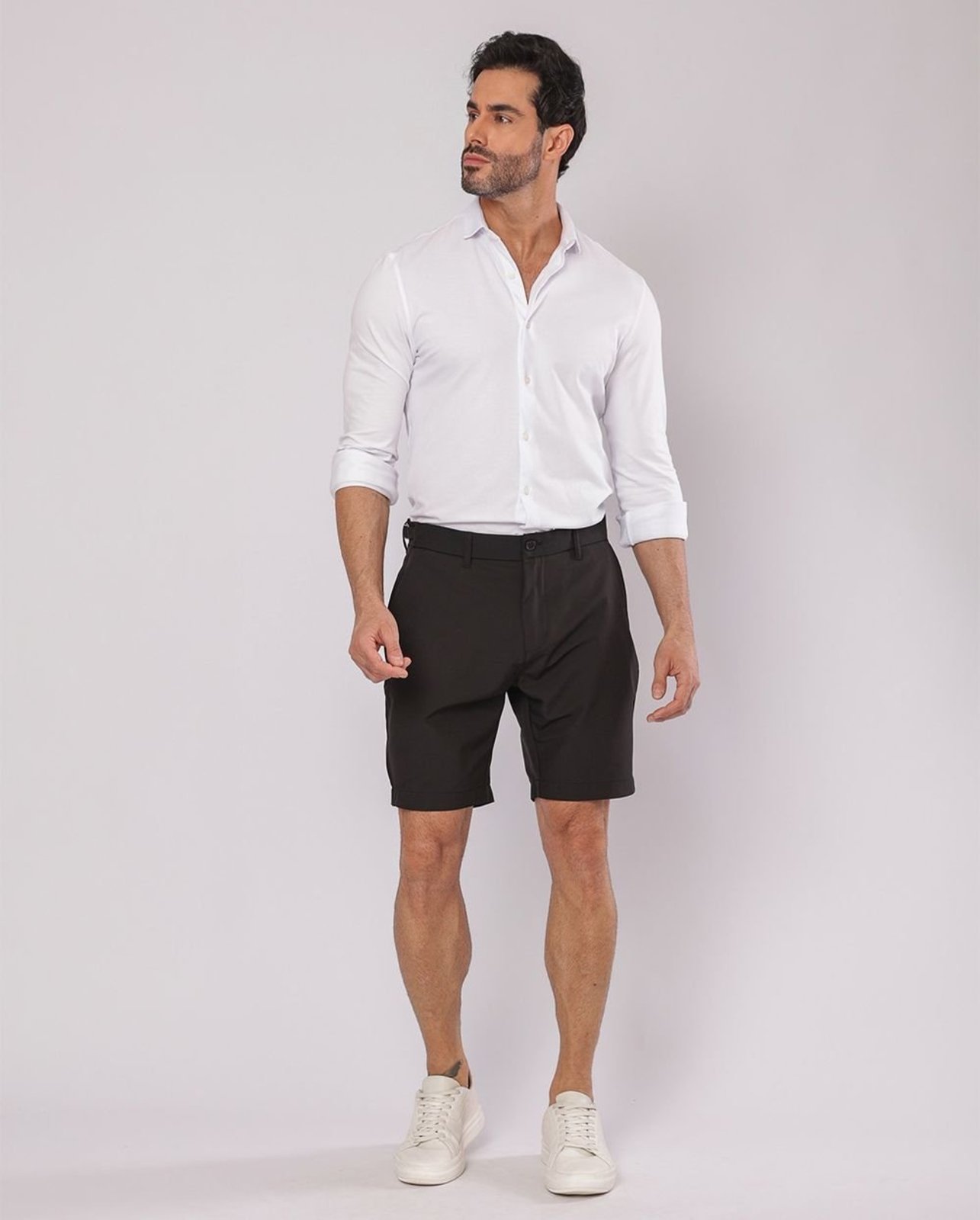 Bermuda Alfaiataria Masculina Microfibra Regulador de Fivela 11140 Preto Consciência