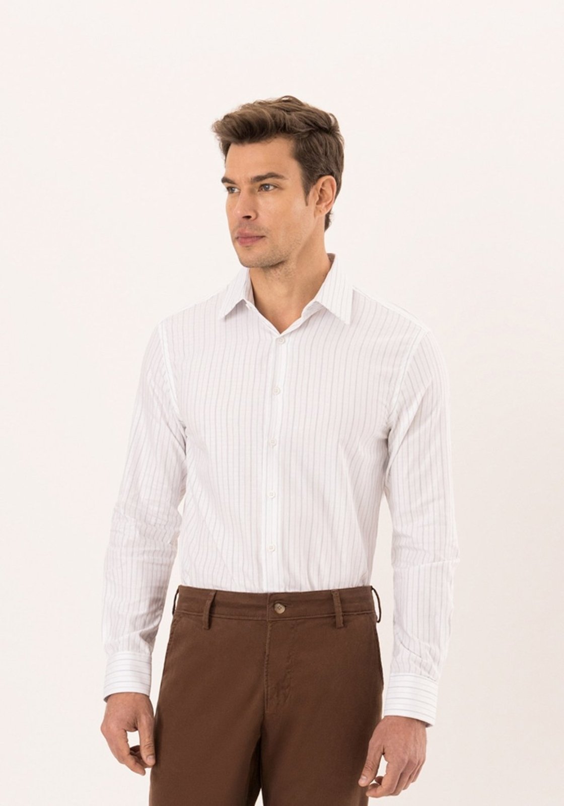 Camisa Social Listrada De Mangas Longas