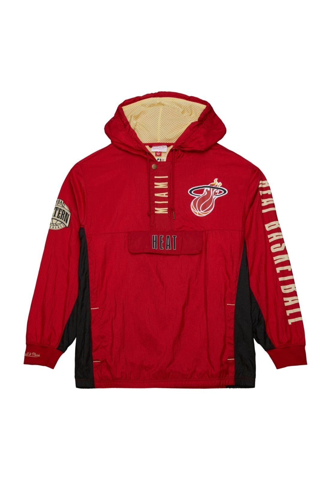 Jaqueta Mitchell & Ness Team OG 2.0 Anorak Windbreaker Vintage Logo Miami Heat Vermelha