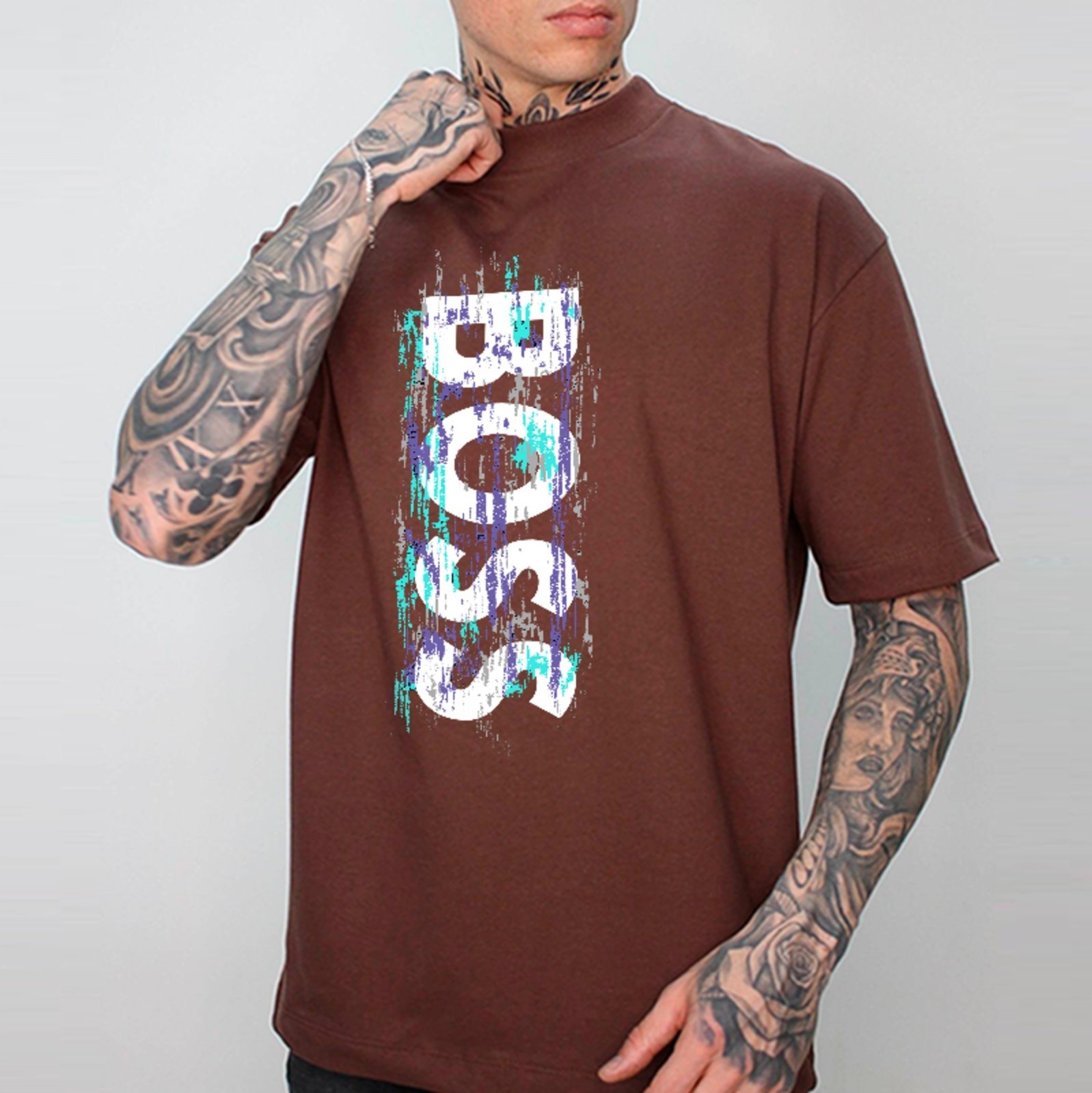 Camiseta Oversized Boss Fashion Casual Premium Marrom