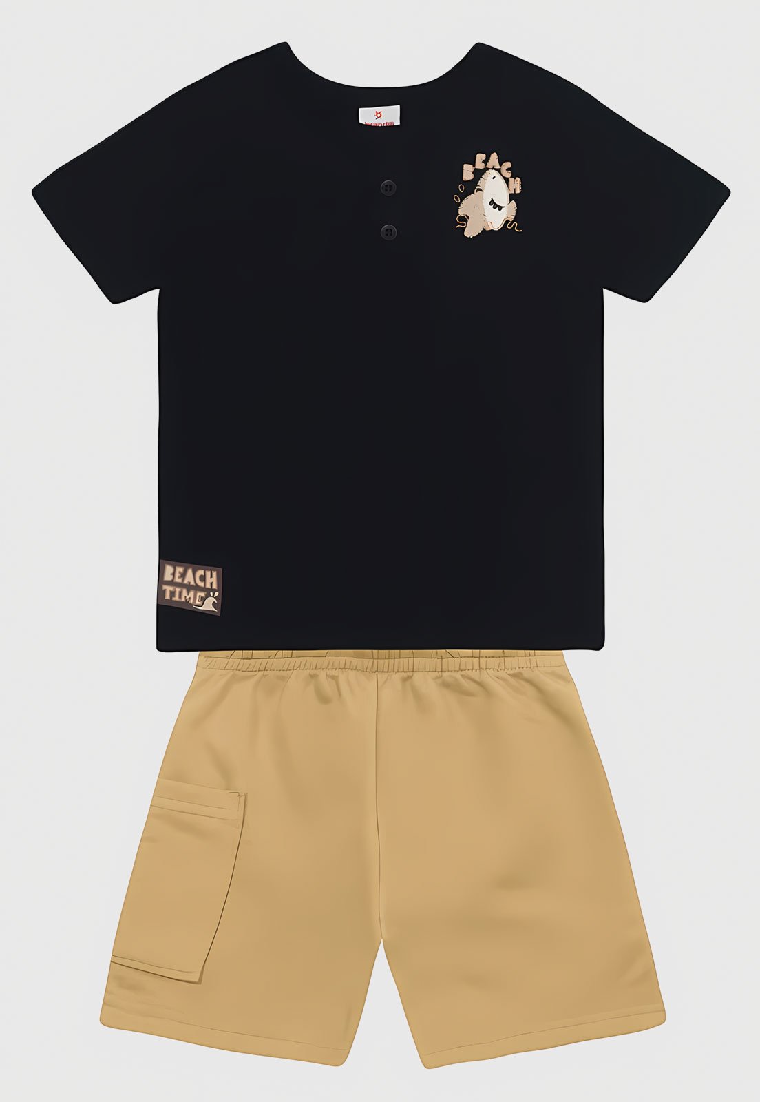 Conjunto Curto Brandili Estampa Beach Preto