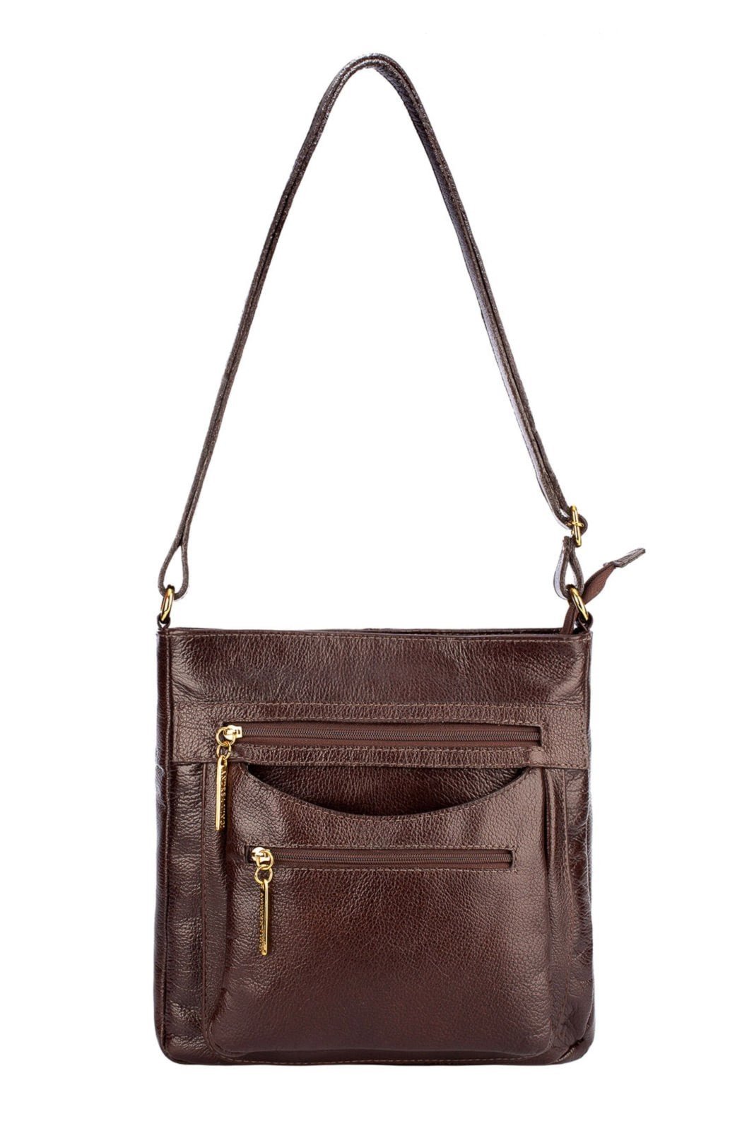 Bolsa tiracolo em couro liso Thais – Café