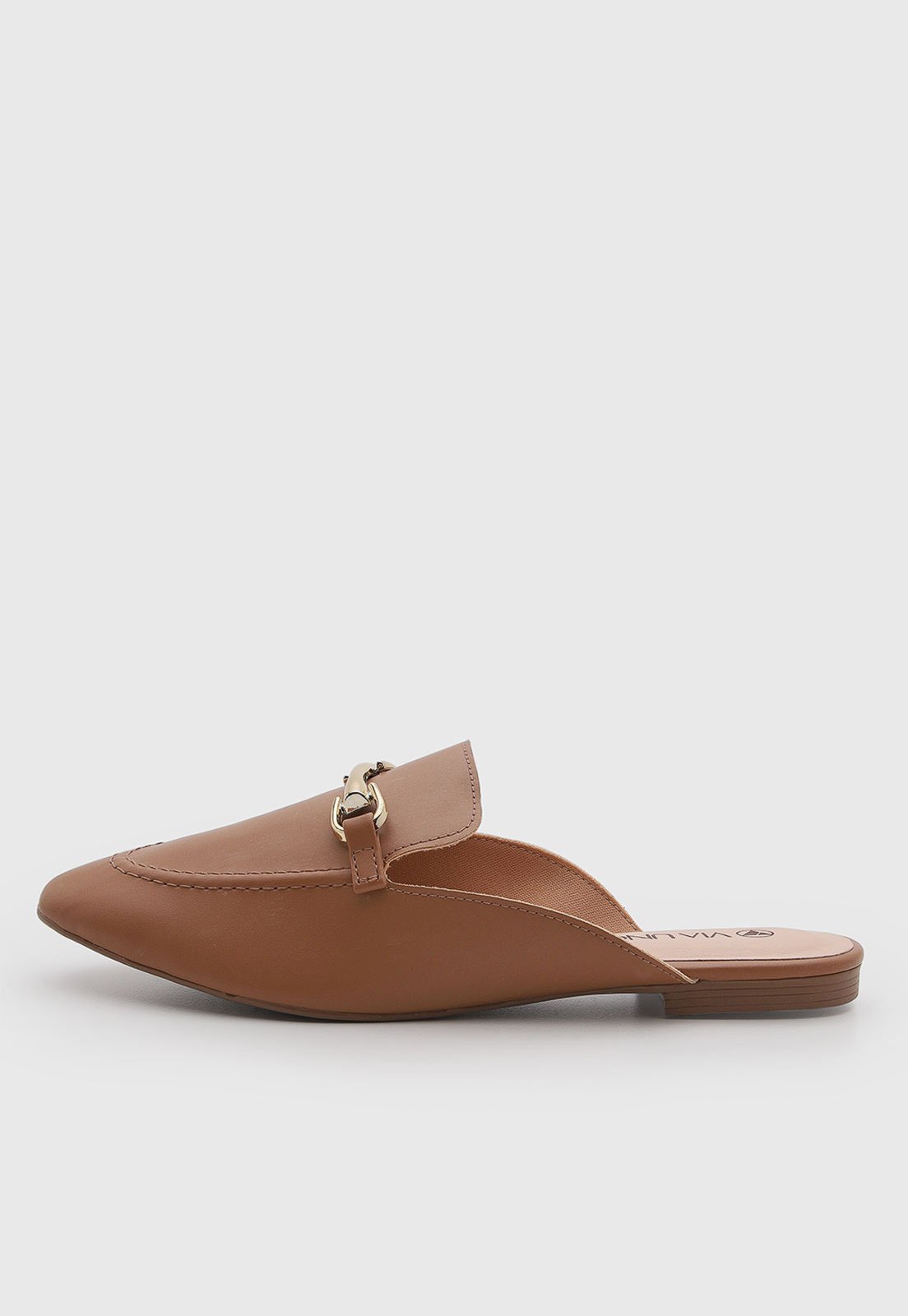 Mule Feminino VIA UNO Bico Redondo Detalhe Metal Marrom