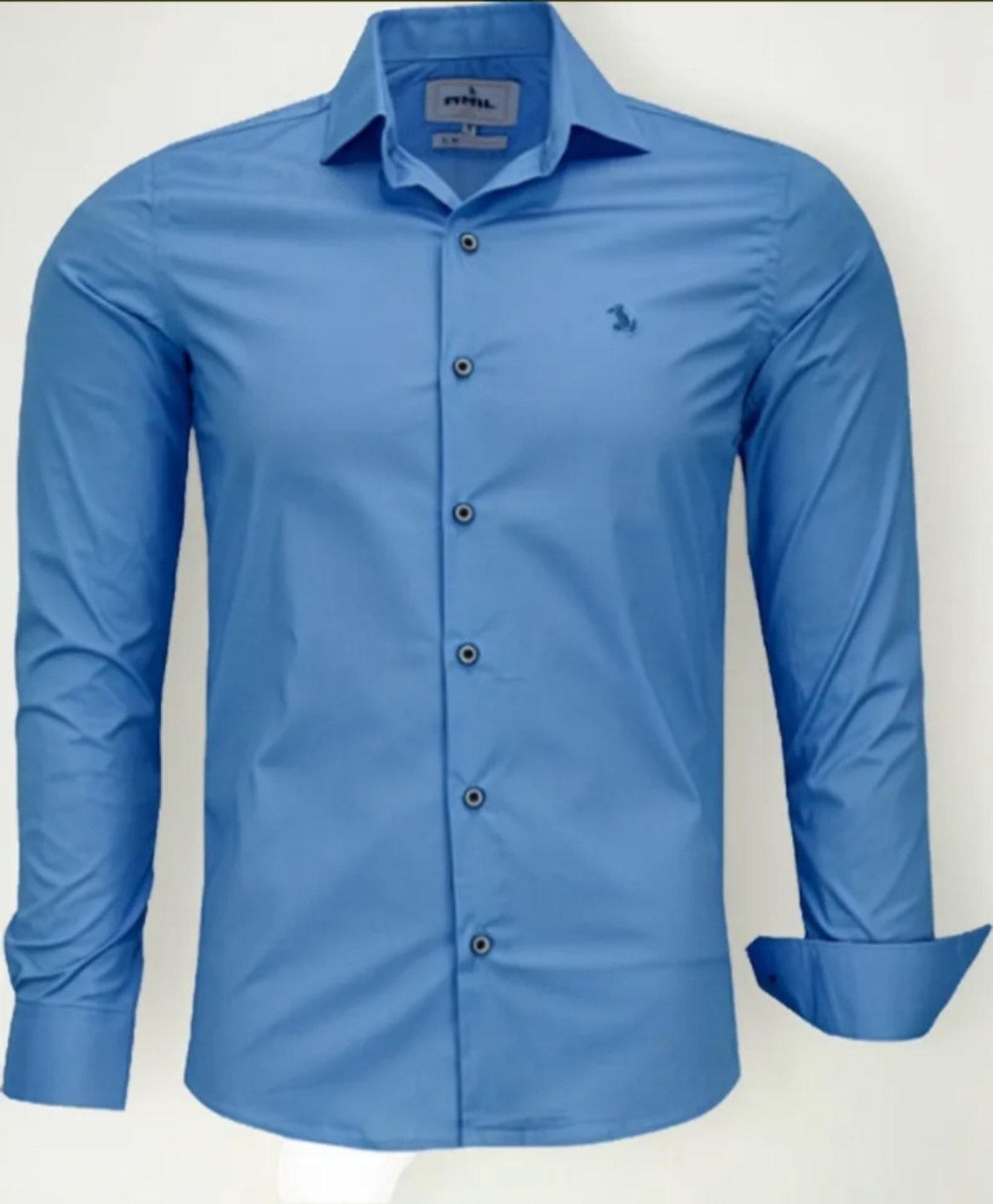 Camisa Social Amil Slim Astro Algodão Com Elastano Macia Manga Longa Luxo Azul médio