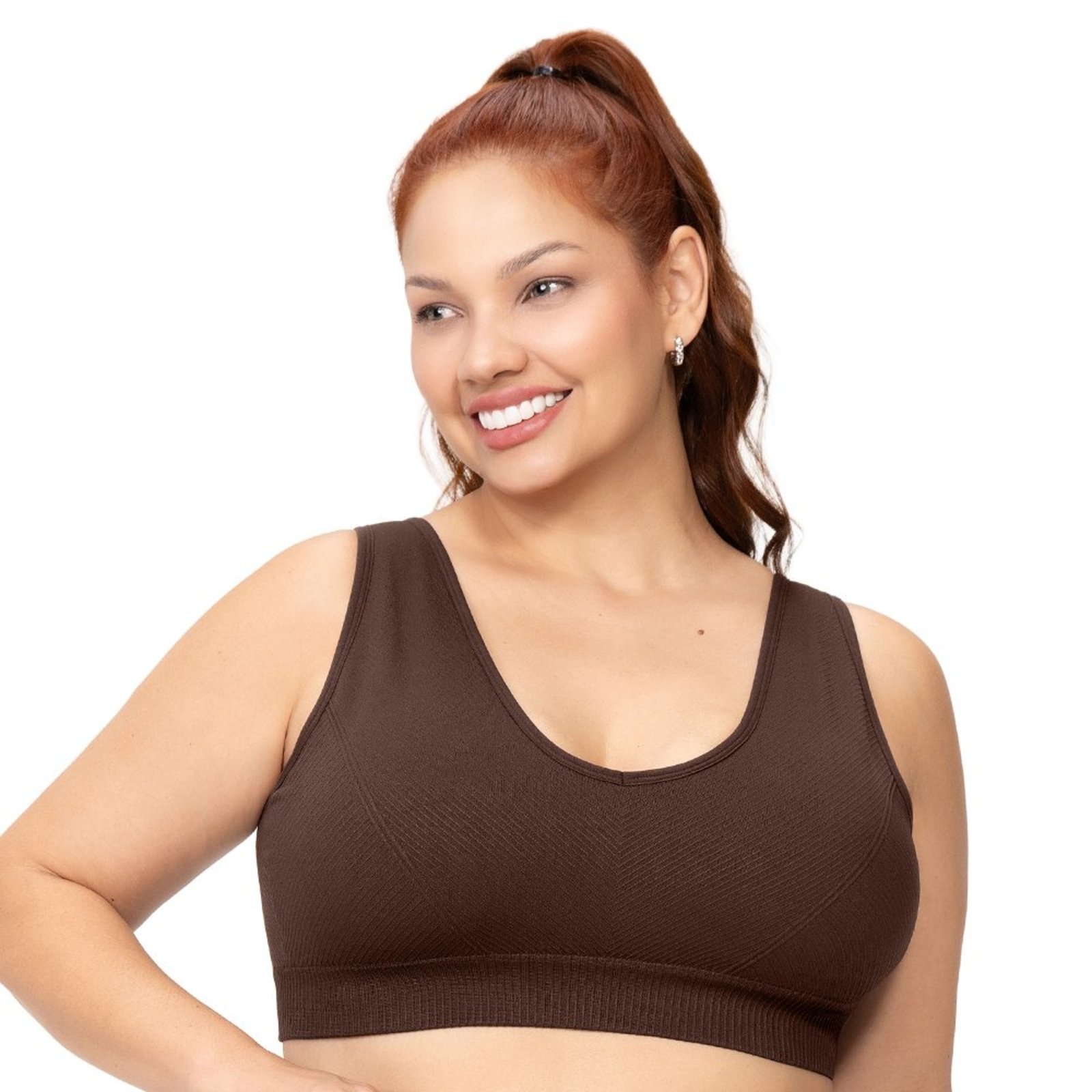 Top Fitness Plus Size Bojo Removível e Decote V Marrom